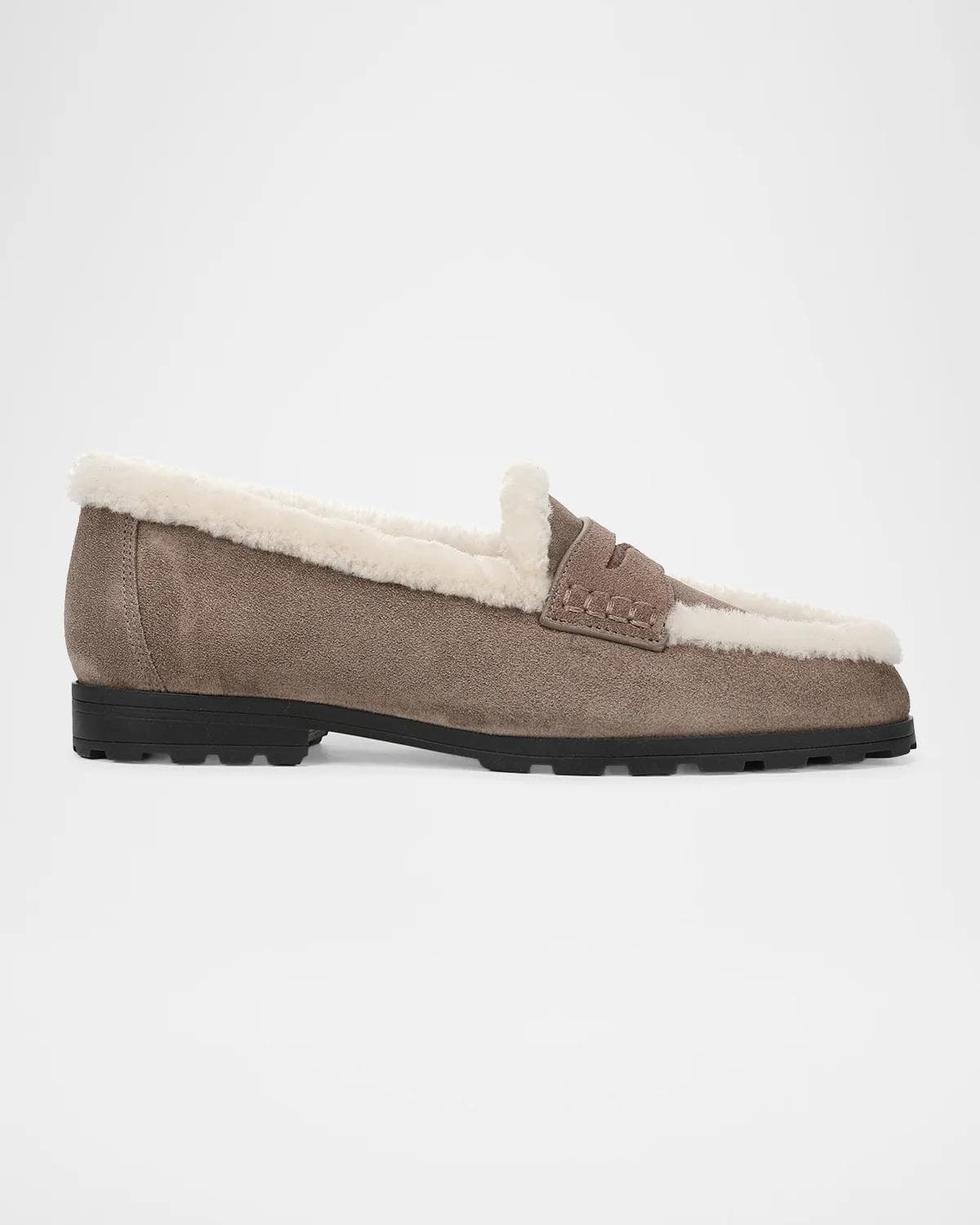 Veronica Beard Shearling-Lined Suede Lug Penny Loafers