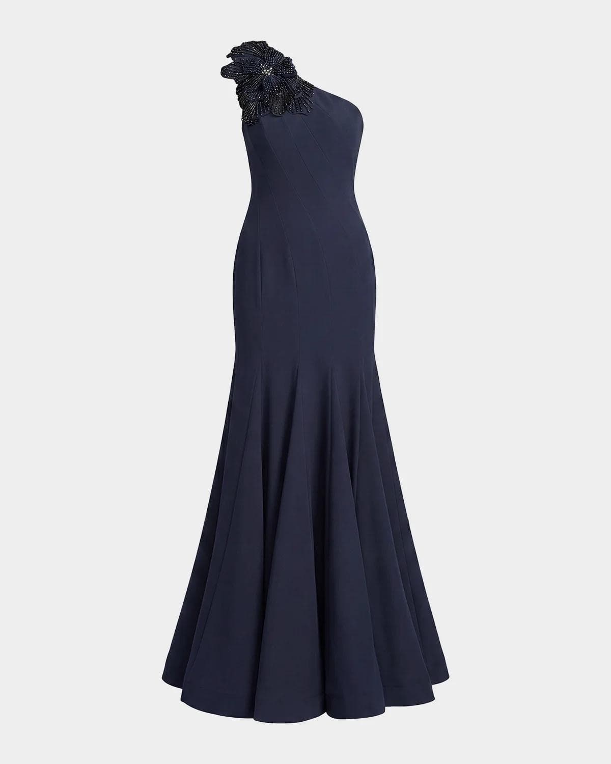 Mac Duggal Seamed Crepe One-Shoulder Gown