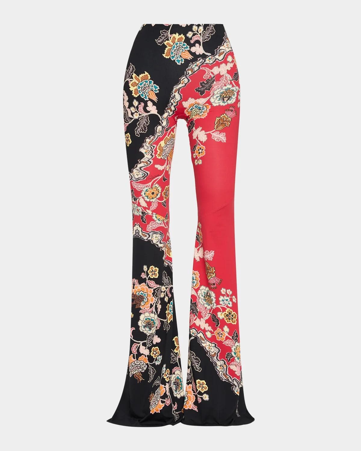 Roberto Cavalli High-Rise Colorblock Floral Printed Flare Trousers