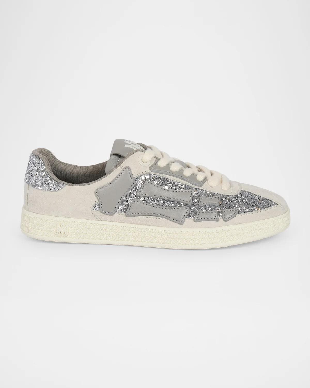 Amiri Sequined Skull-Appliqué Leather Sneakers