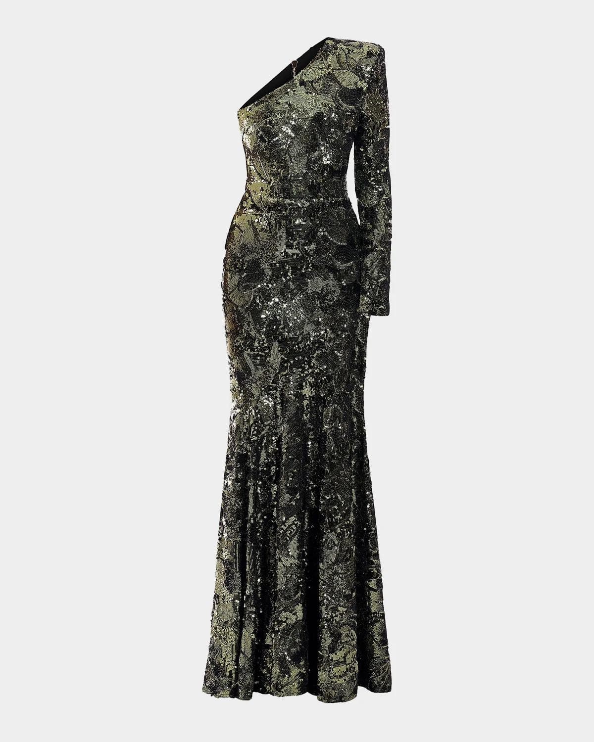 ZHIVAGO This Is Not Her Sequined One-Shoulder Mermaid Gown
