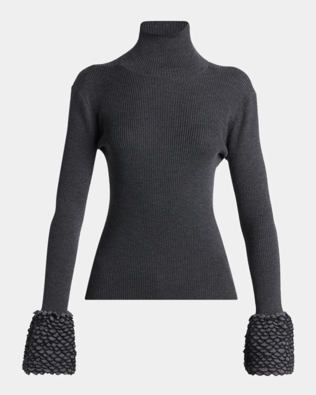 McQueen Wool Rib-Knit Scalloped-Cuff Top