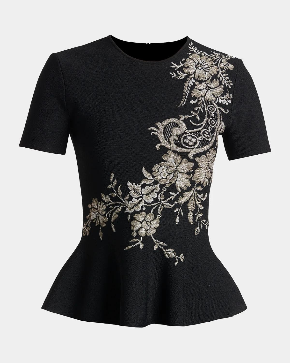 McQueen Asymmetric Jacquard Peplum Top