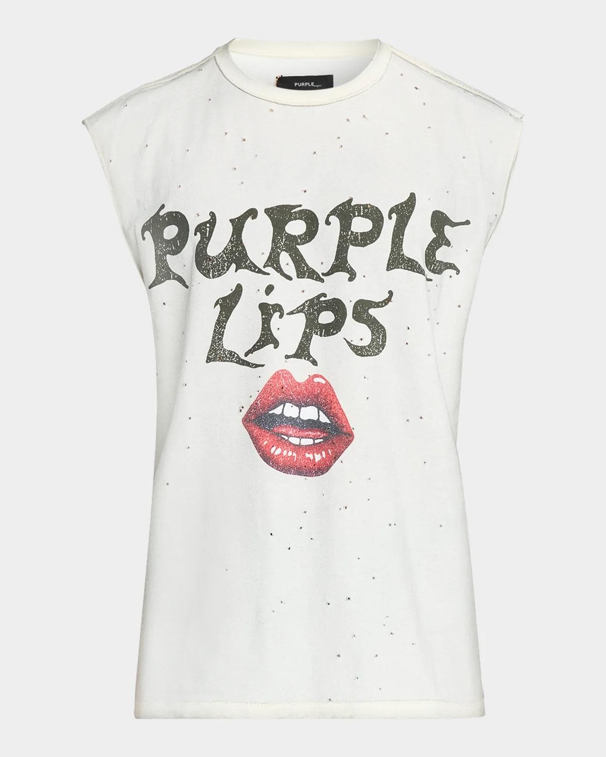 PURPLE Men's Textured Jersey Lips Graphic Sleeveless T-Shirt