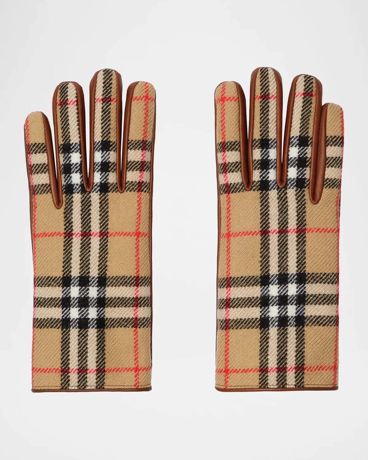 Burberry Men's Check Wool and Leather Gloves