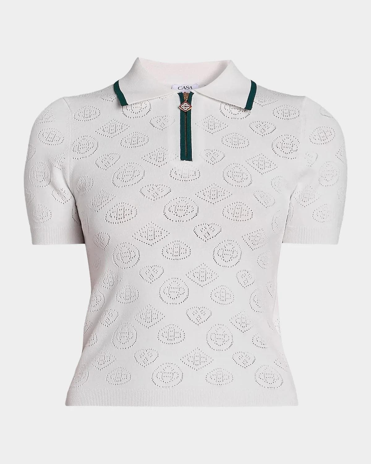 Casablanca Short-Sleeve Monogram Pointelle Knit Polo Shirt
