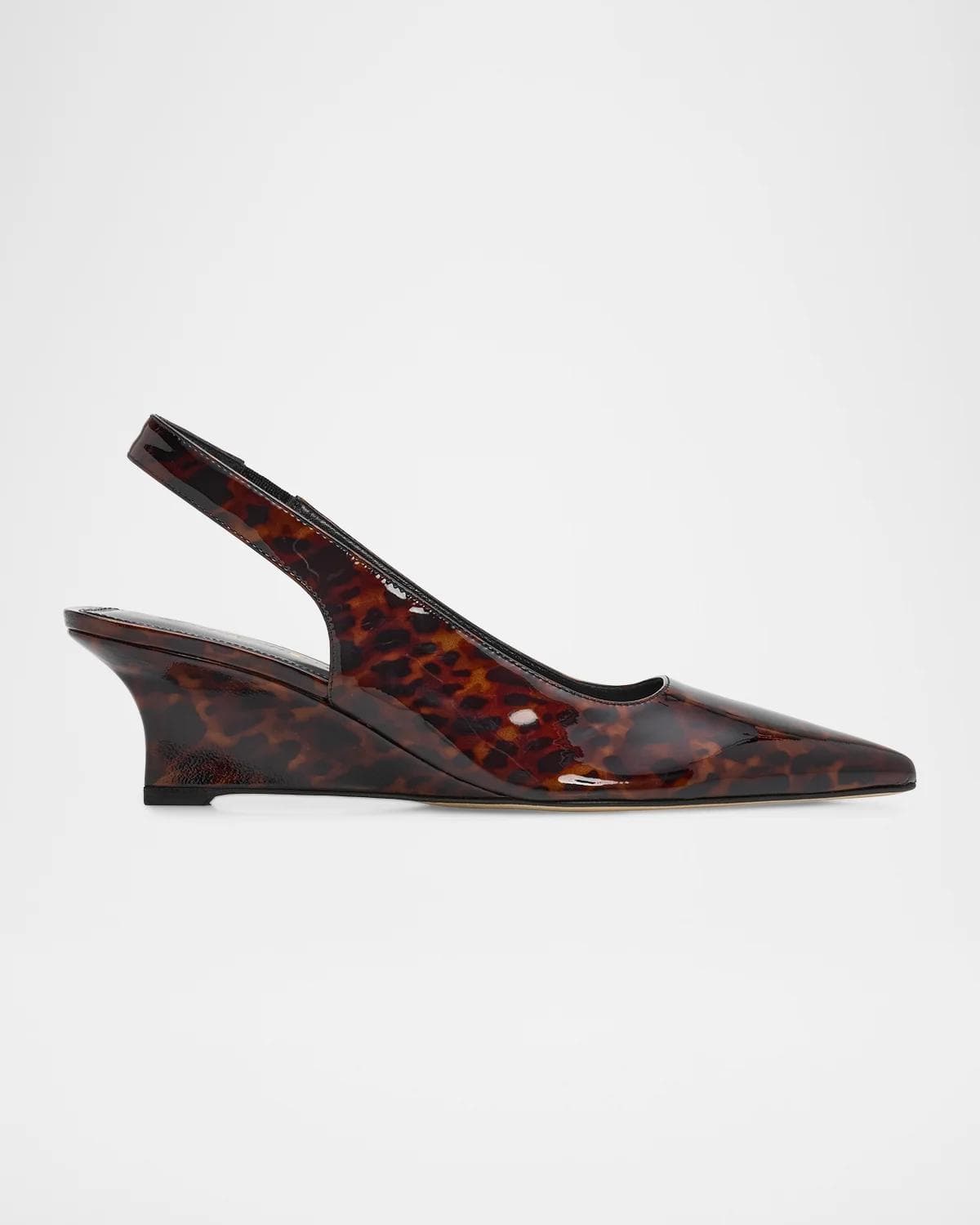 Stuart Weitzman 50mm Vinnie Tortoiseshell Patent Leather Slingback Wedge Pumps