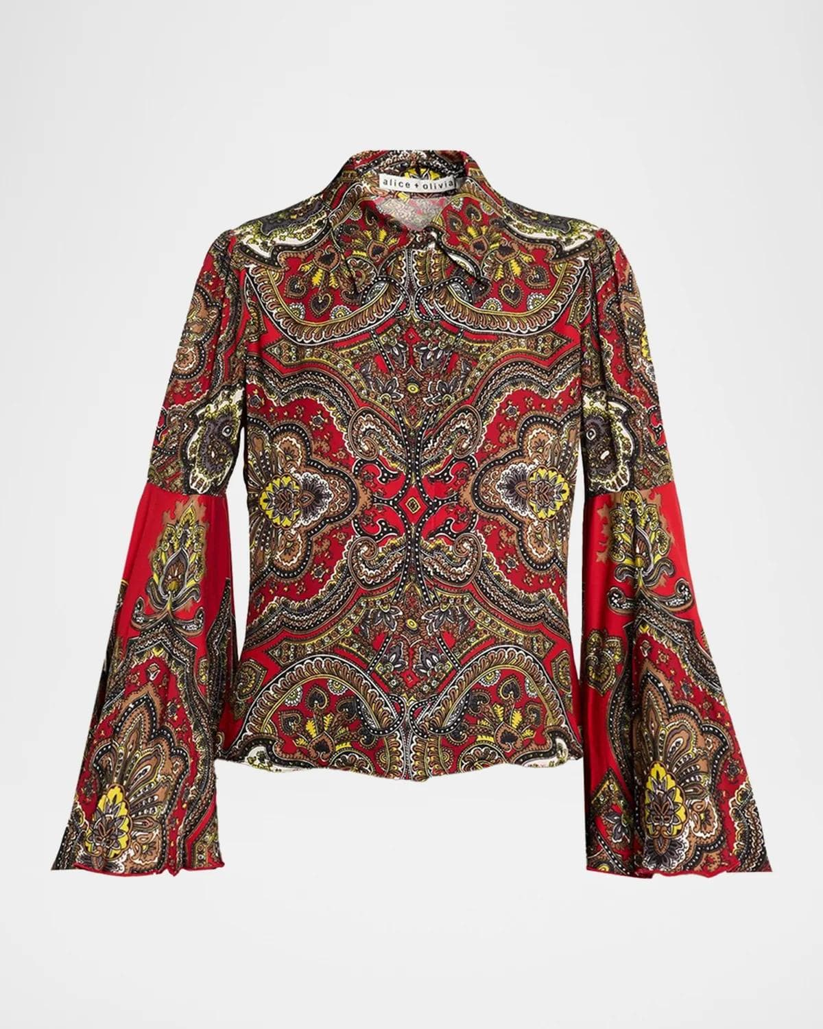 ALICE + OLIVIA Willa Printed Bell-Sleeve Top