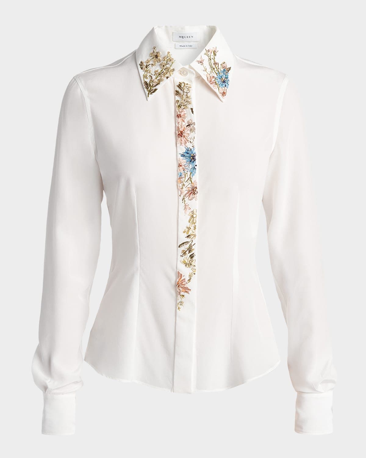 McQueen Beaded Silk Slim Button-Down Shirt