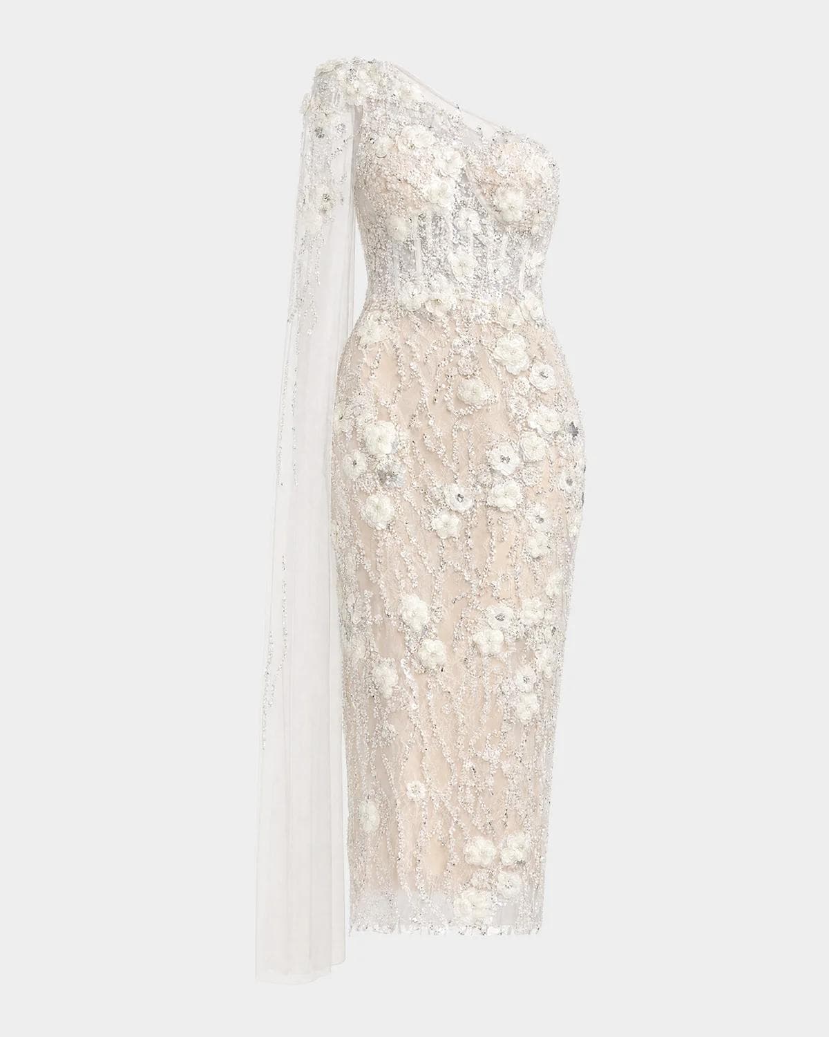 Mac Duggal Embellished One-Shoulder Midi Dress