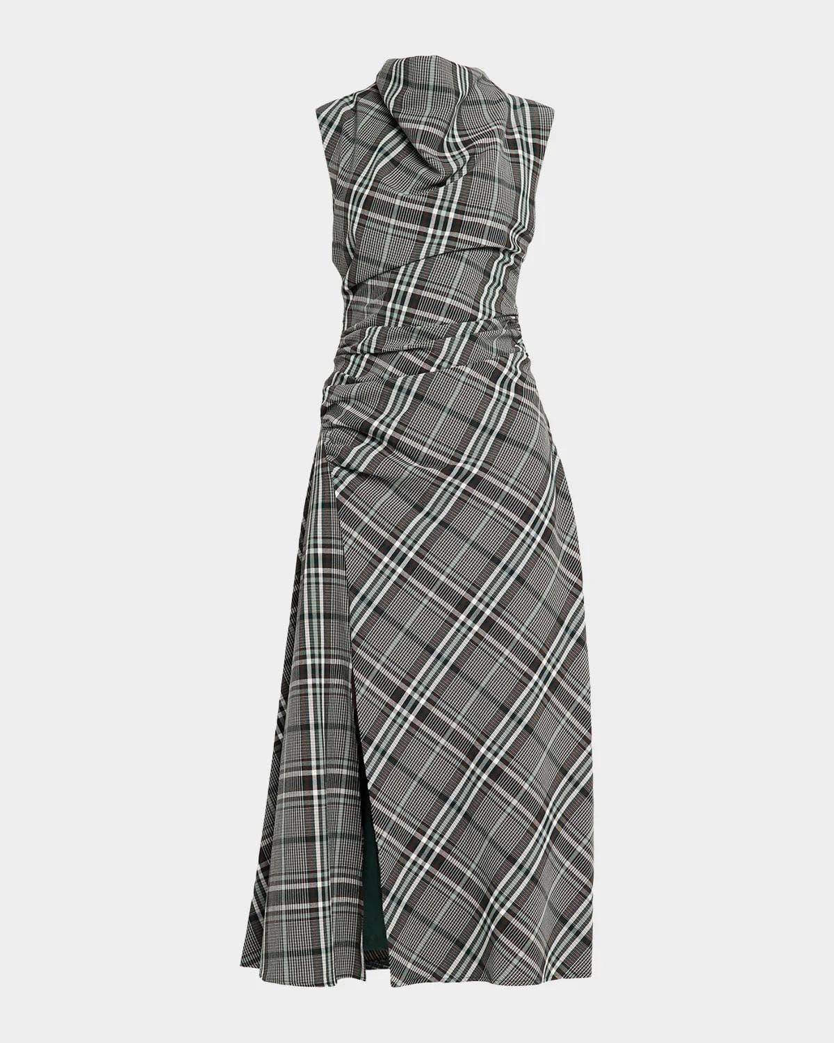 SIMKHAI Burke Plaid Cowl-Neck Maxi Dress