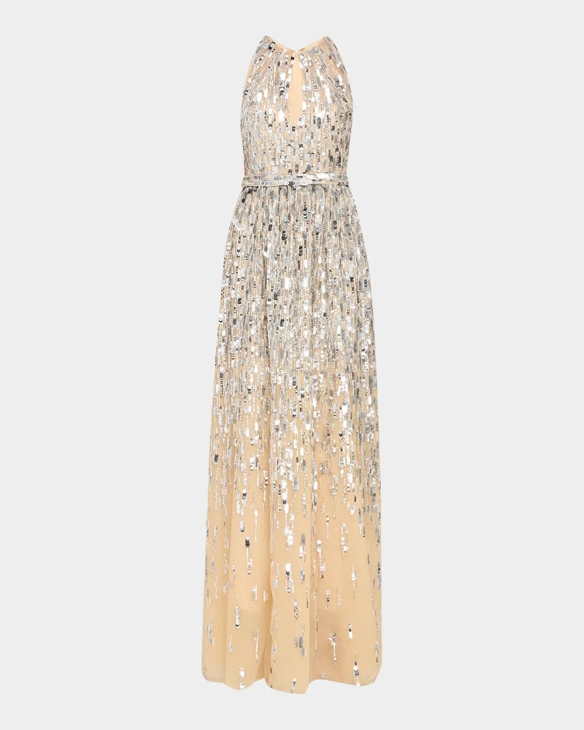 Pamella Roland Degrade Sequined Tulle Sleeveless Column Gown
