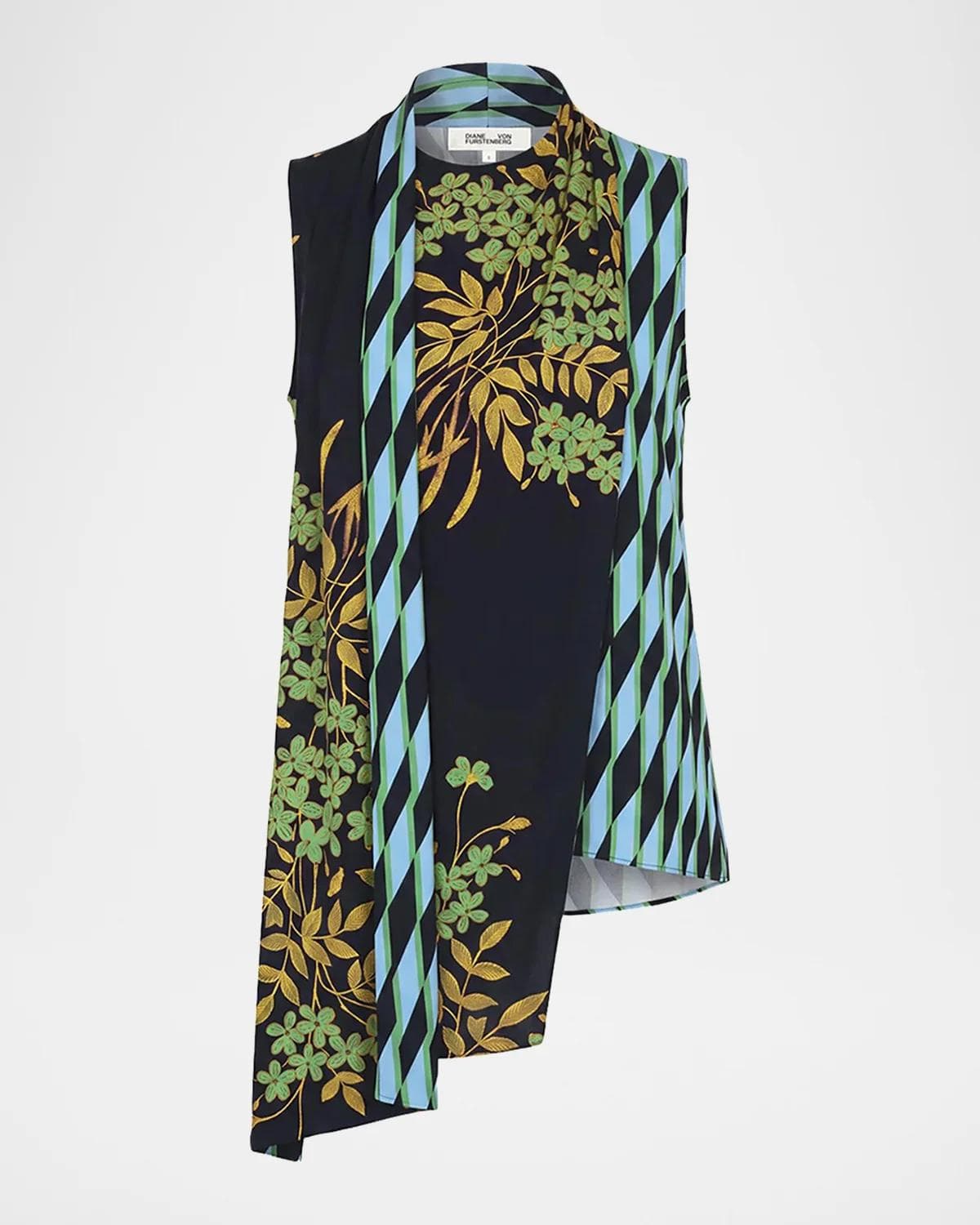 Diane von Furstenberg Draped Mixed-Print Mulberry Silk Top