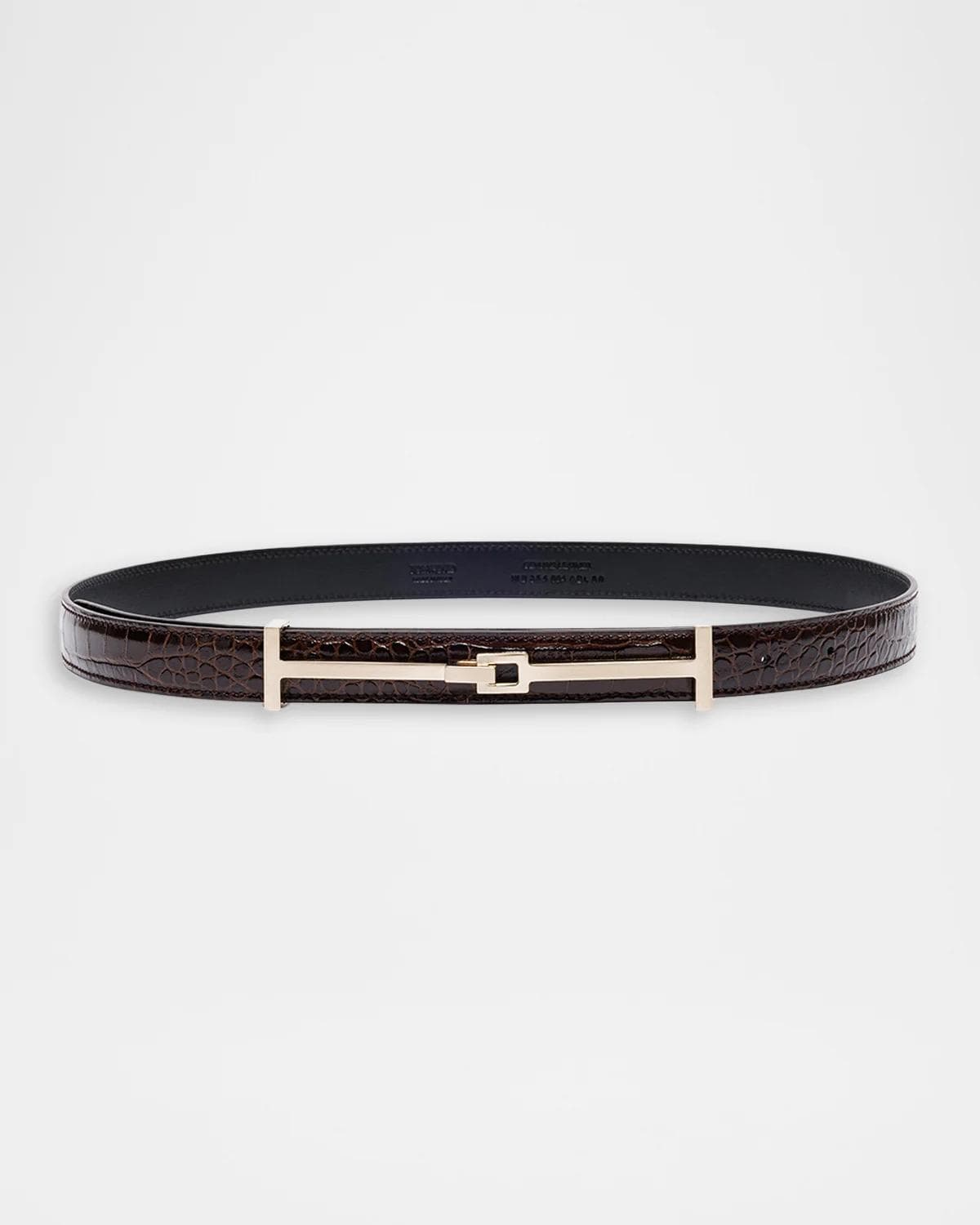 TOM FORD Double T Crocodile-Embossed Leather Belt