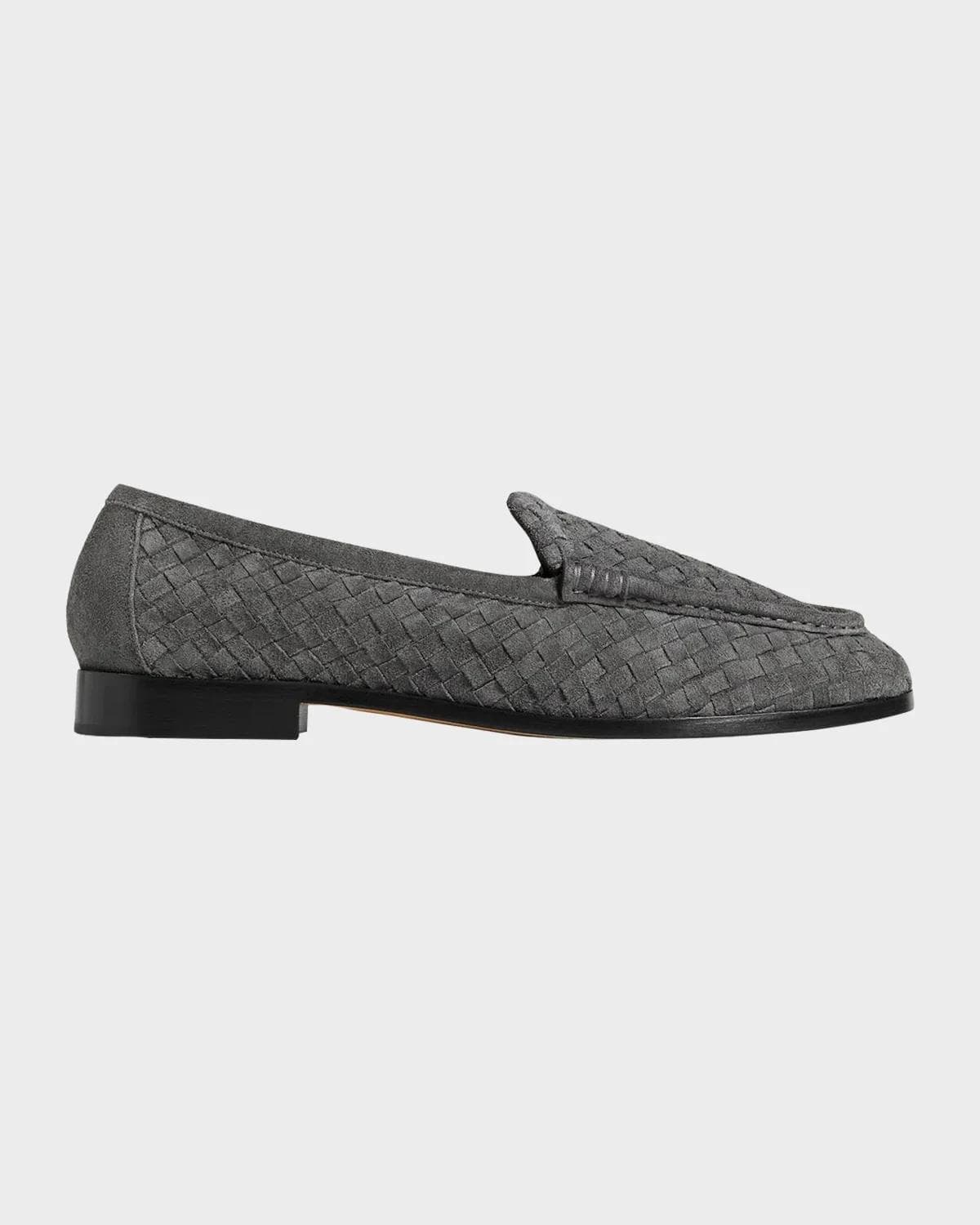 Bottega Veneta Men's Silenzio Intrecciato Suede Moc-Toe Loafers