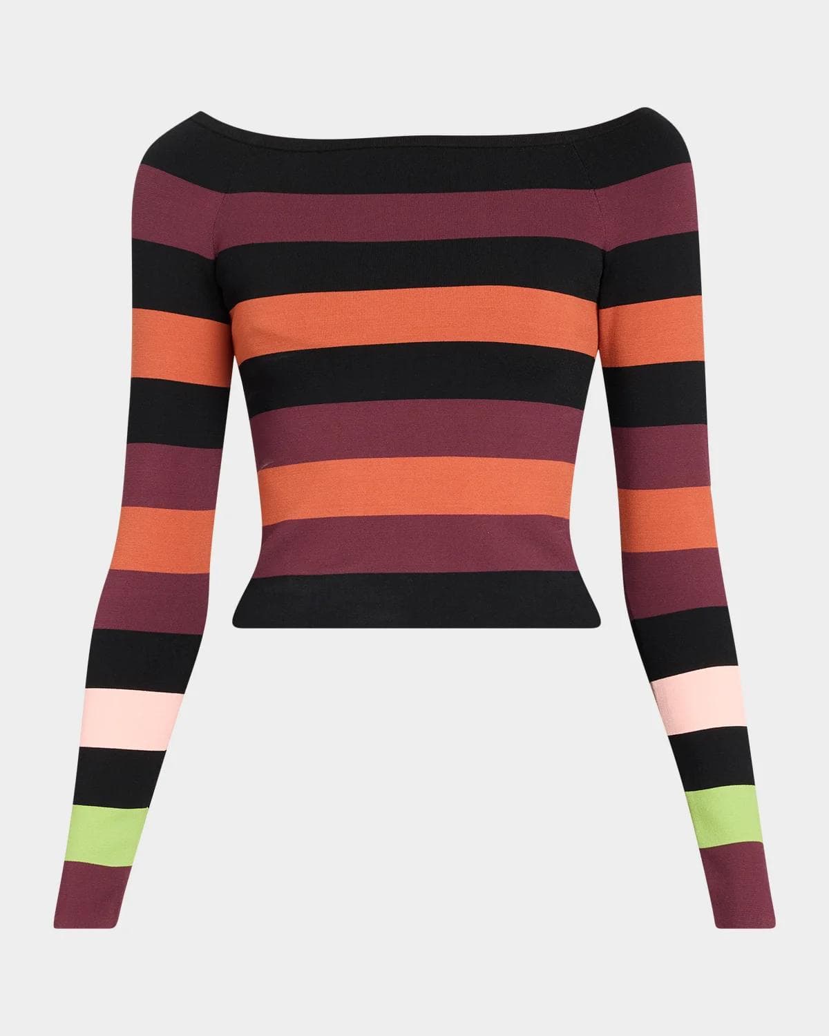 CHRISTOPHER JOHN ROGERS Colorblock Striped Knit Long-Sleeve Boat-Neck Top