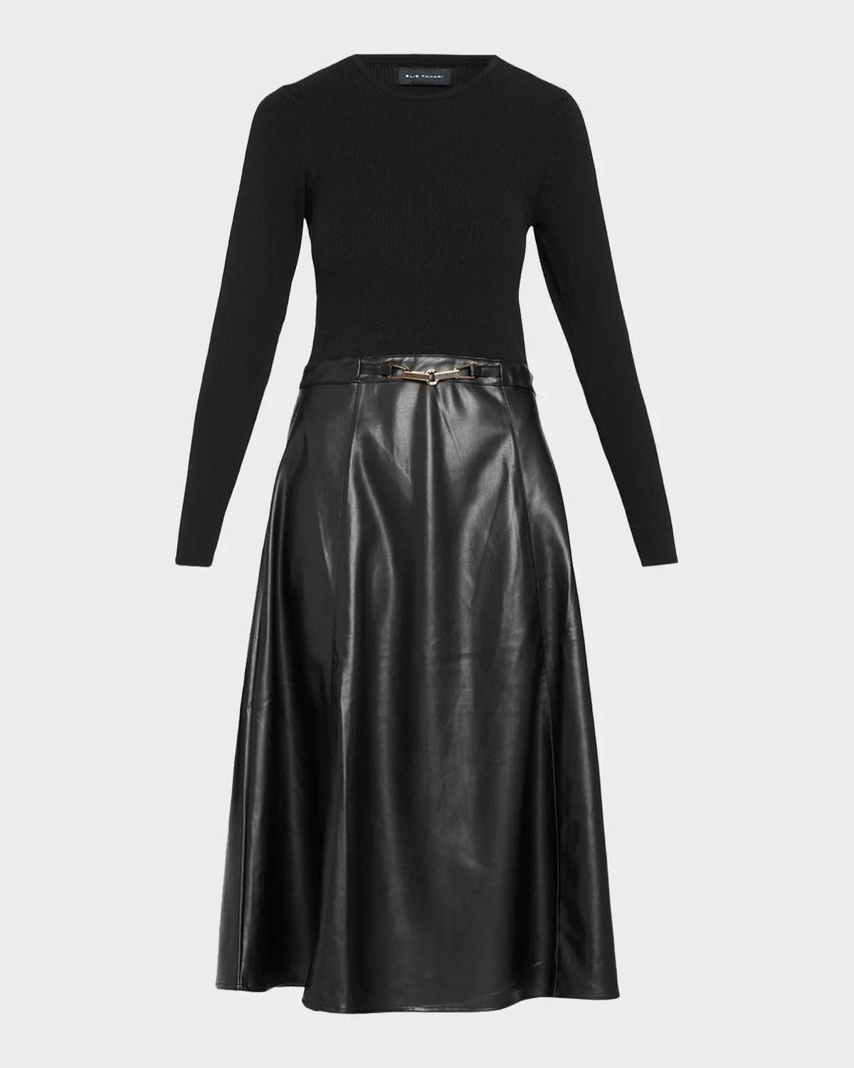 Elie Tahari The Quinn Mixed Media Midi Dress