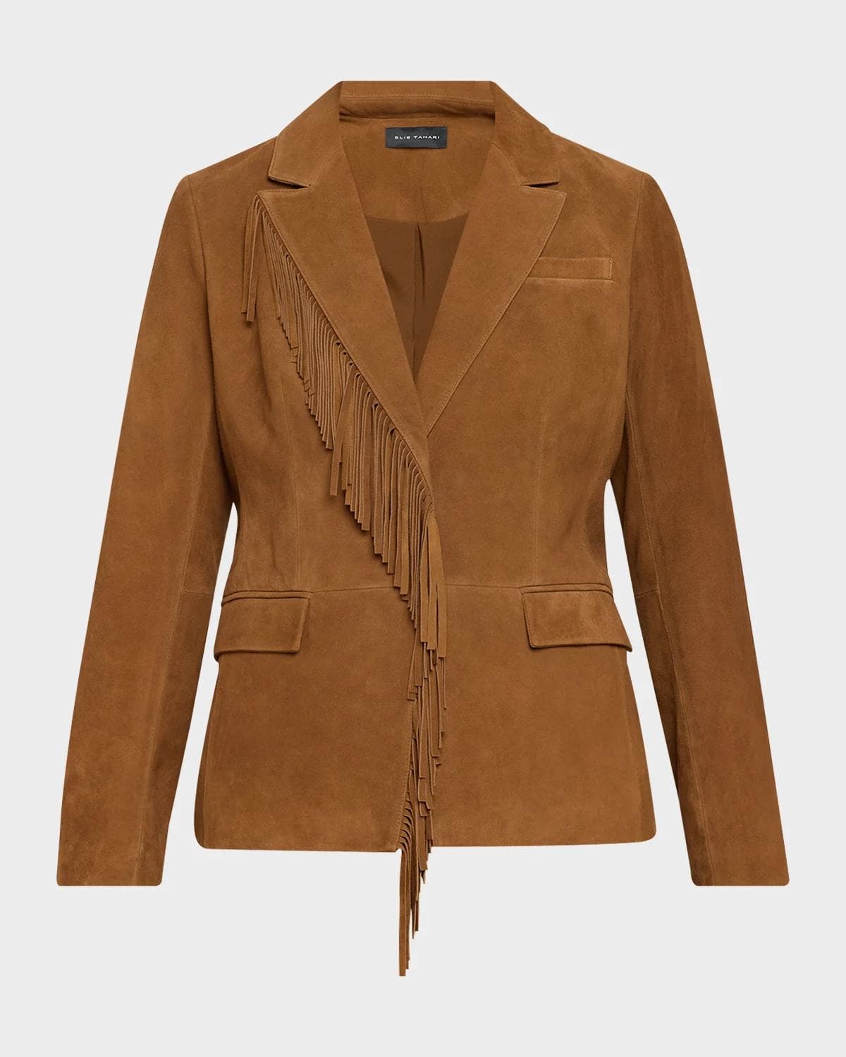 Elie Tahari The Adeline Fringe-Trim Suede Jacket