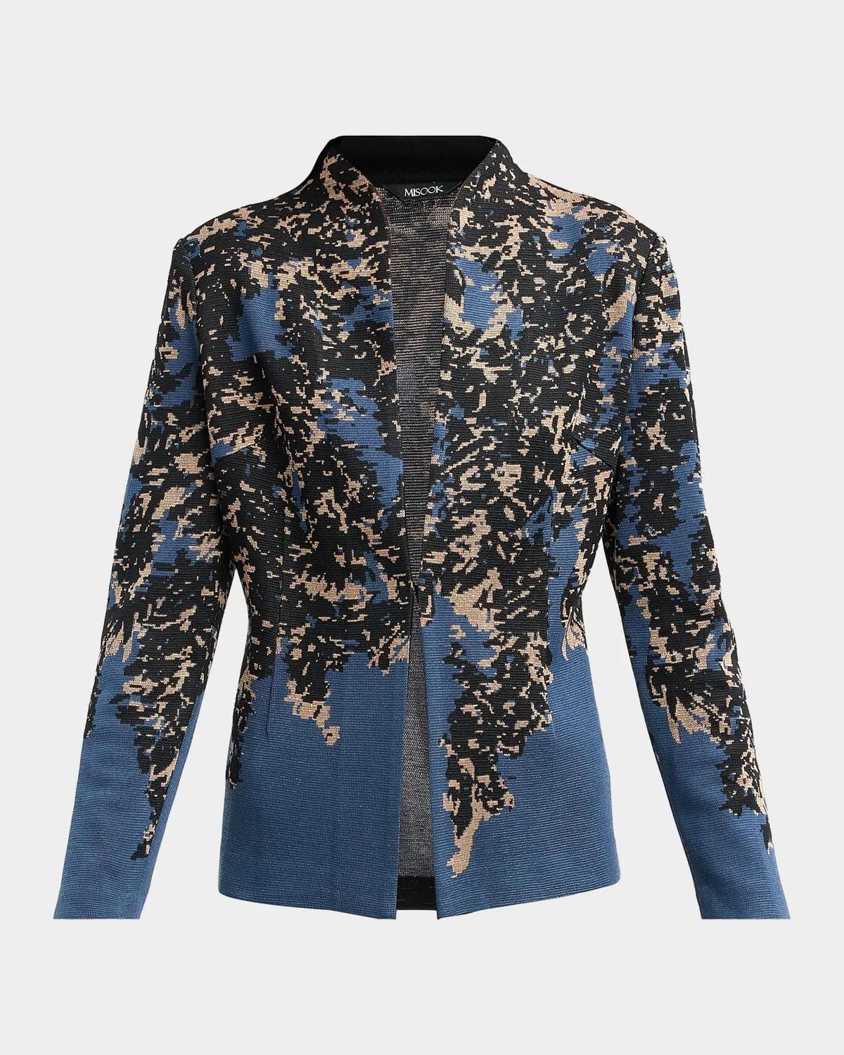 Misook Abstract-Knit Open-Front Jacket