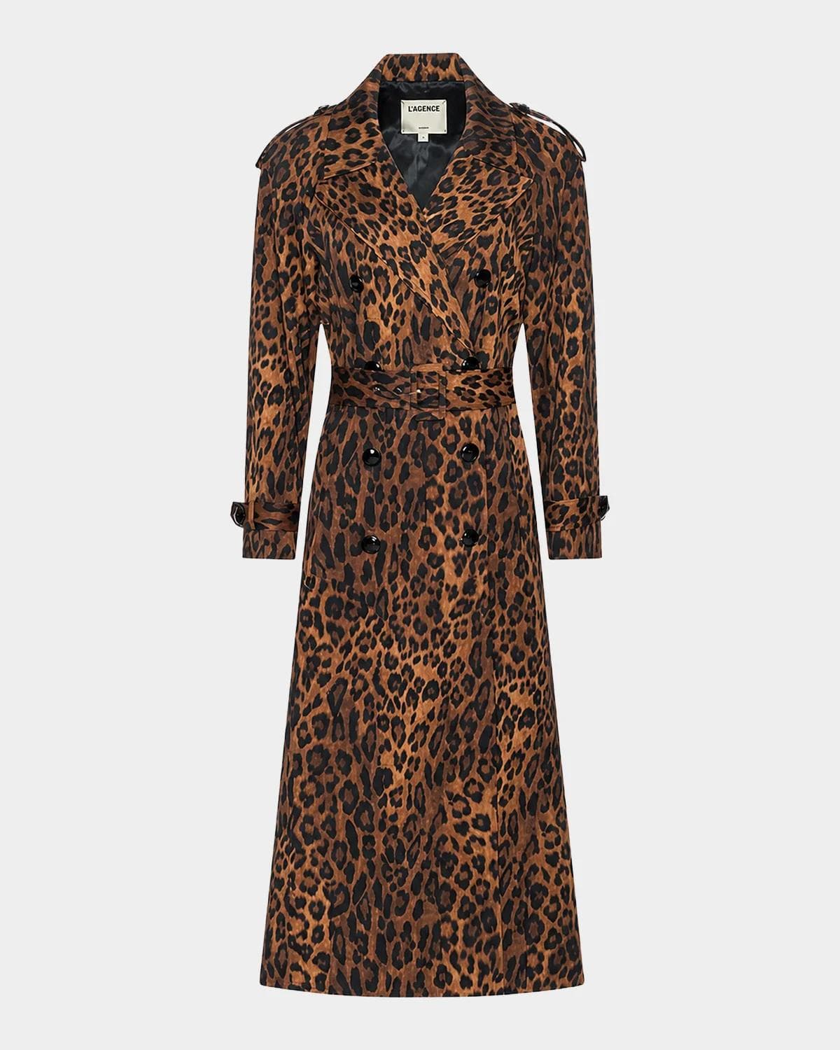 L 'AGENCE Brinley Oversized Leopard-Print Belted Trench Coat