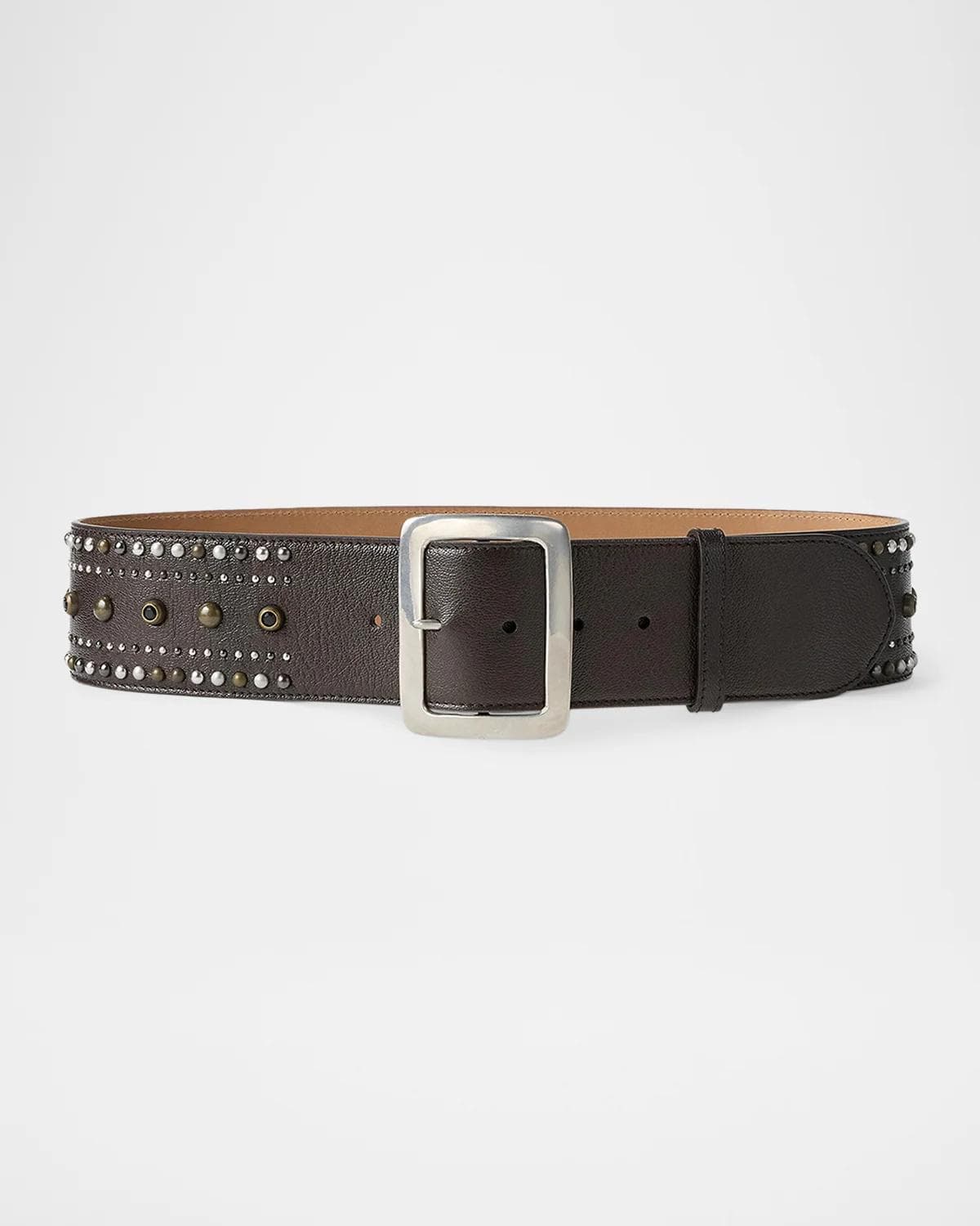 Ralph Lauren Collection Studded Washed Leather Wide Belt
