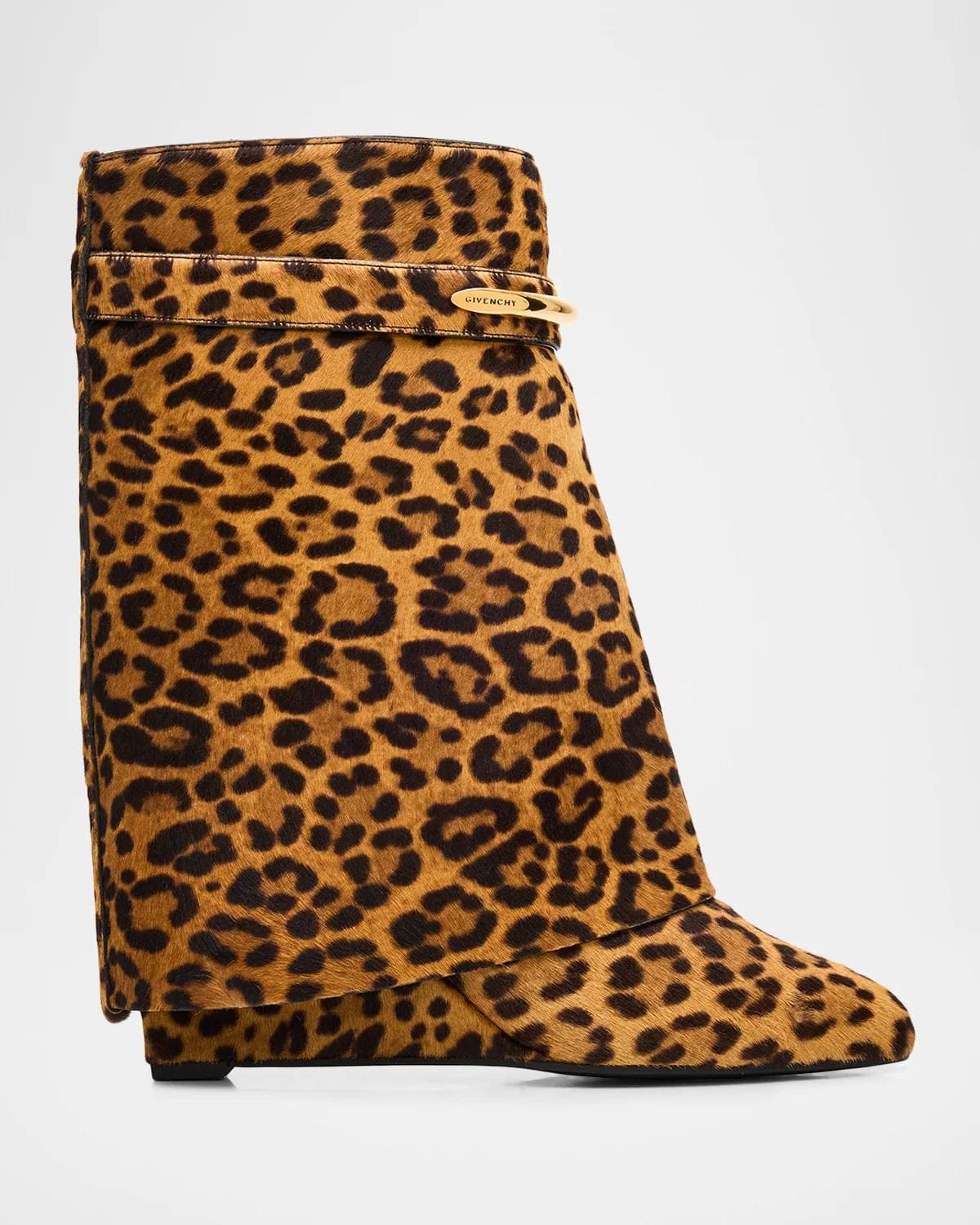 Givenchy 90mm Shark Pinch Leopard Calf Hair Wedge Ankle Boots