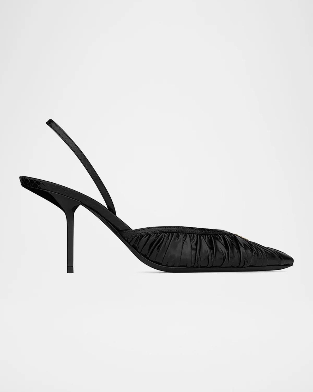 Saint Laurent 60mm YSL Ruched Leather Slingback Pumps