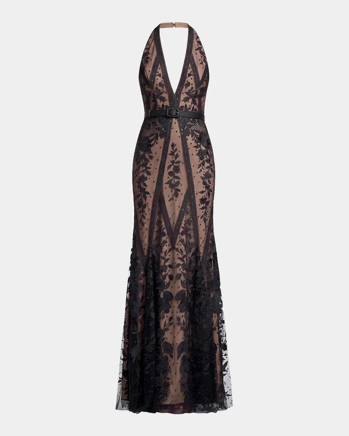 Dress the Population Black Label Devin Floral Lace Halter Mermaid Maxi Dress