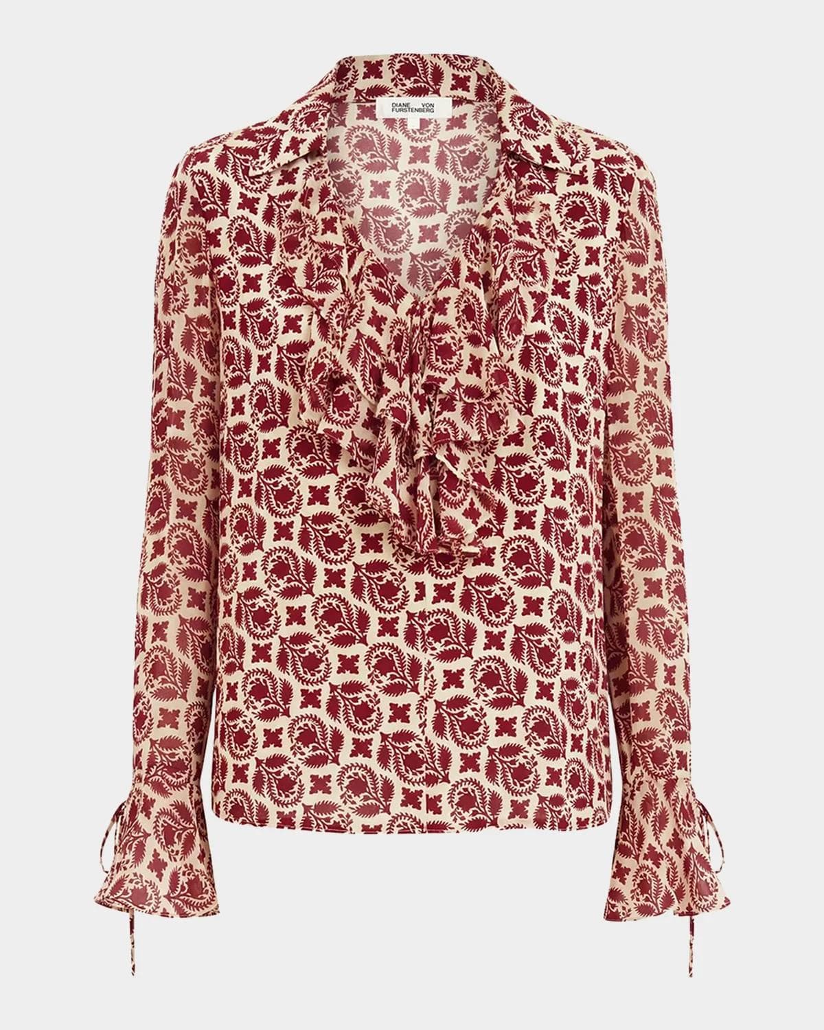 Diane von Furstenberg Lisette Floral Ruffle New Crepe Blouse