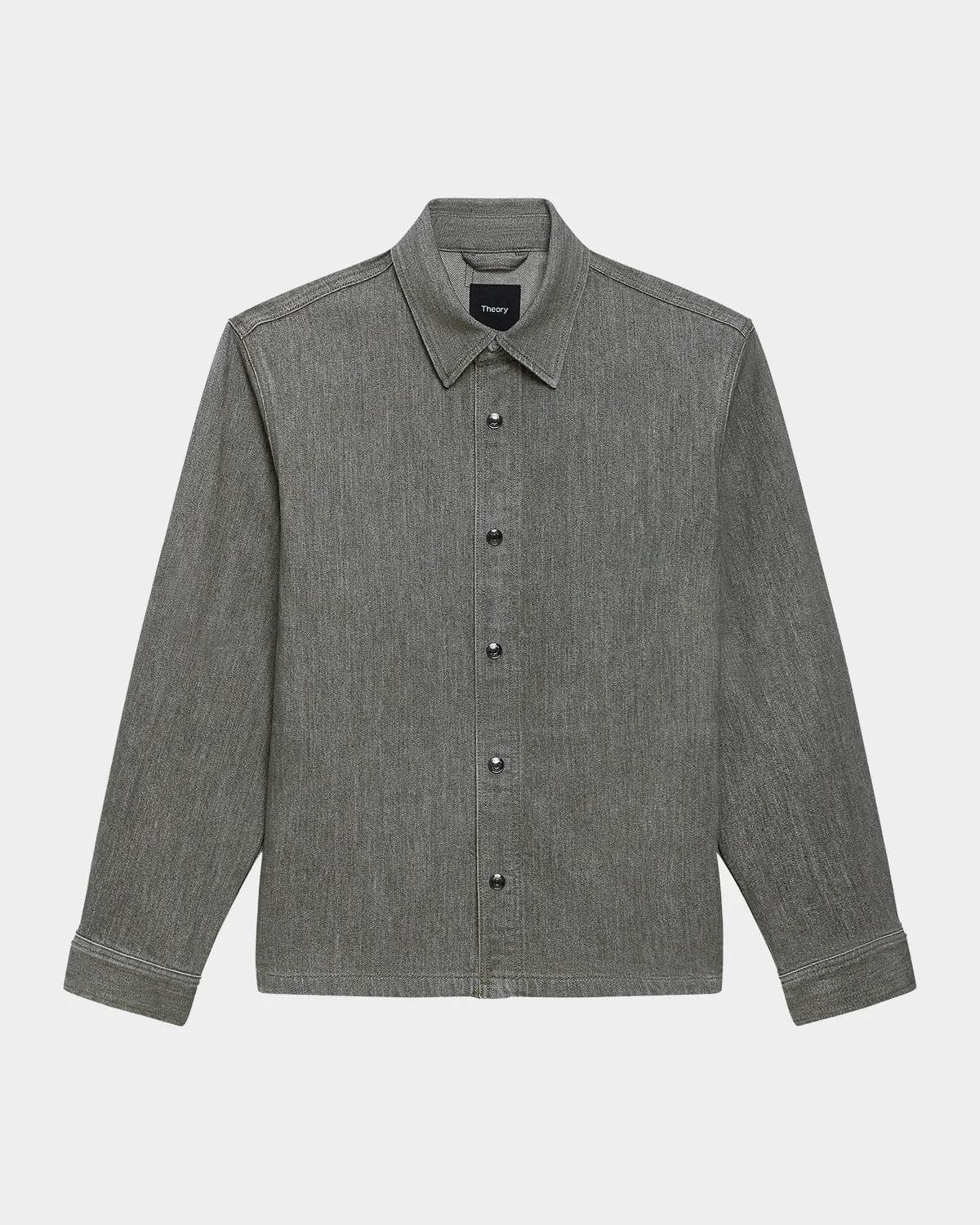 Theory Men's Grey-Wash Denim Overshirt