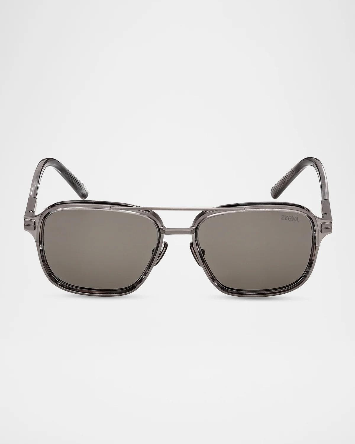 ZEGNA Men's EZ0321 Polarized Metal Navigator Sunglasses