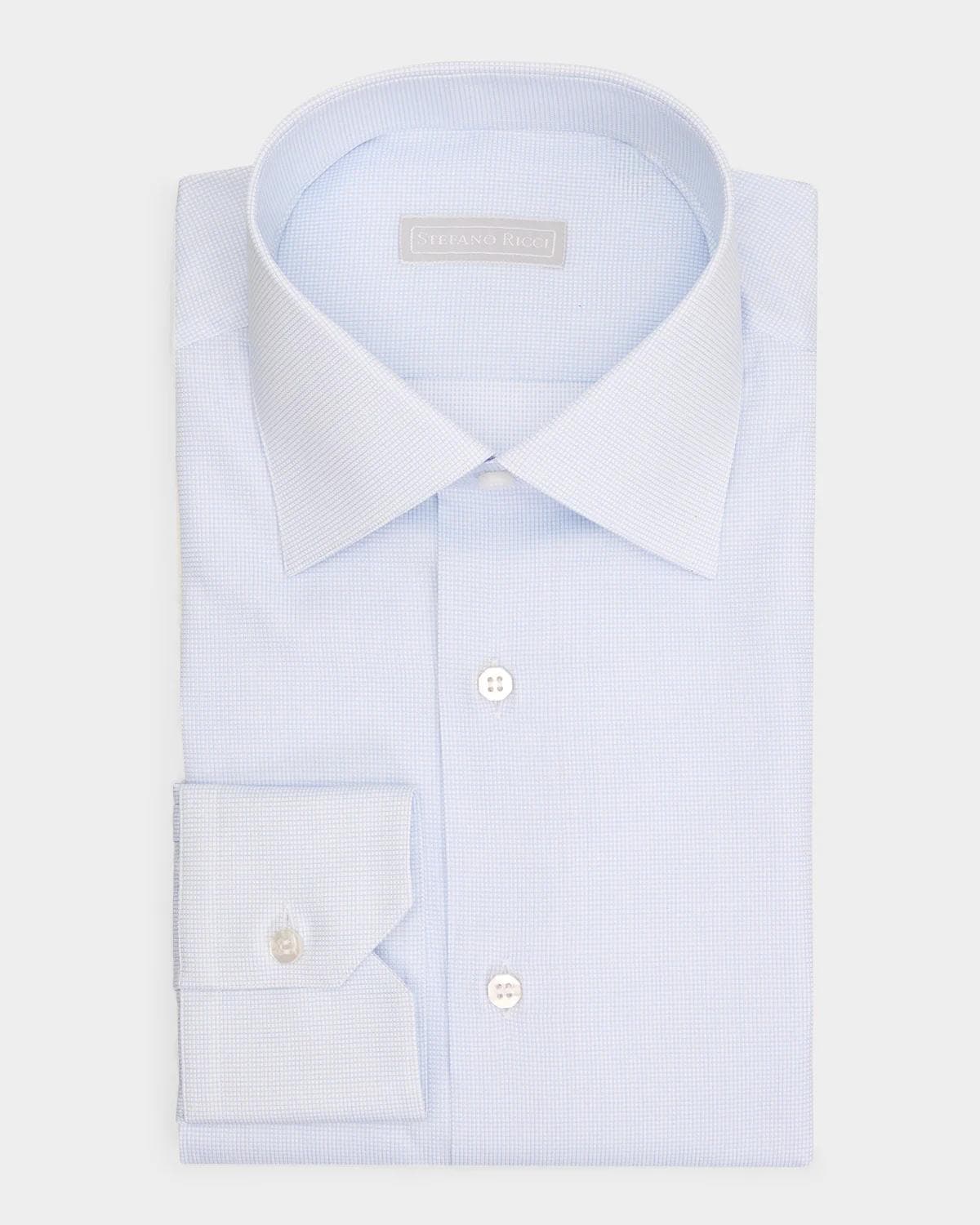Stefano Ricci Men's Textured Solid Grid Check Dress Shirt