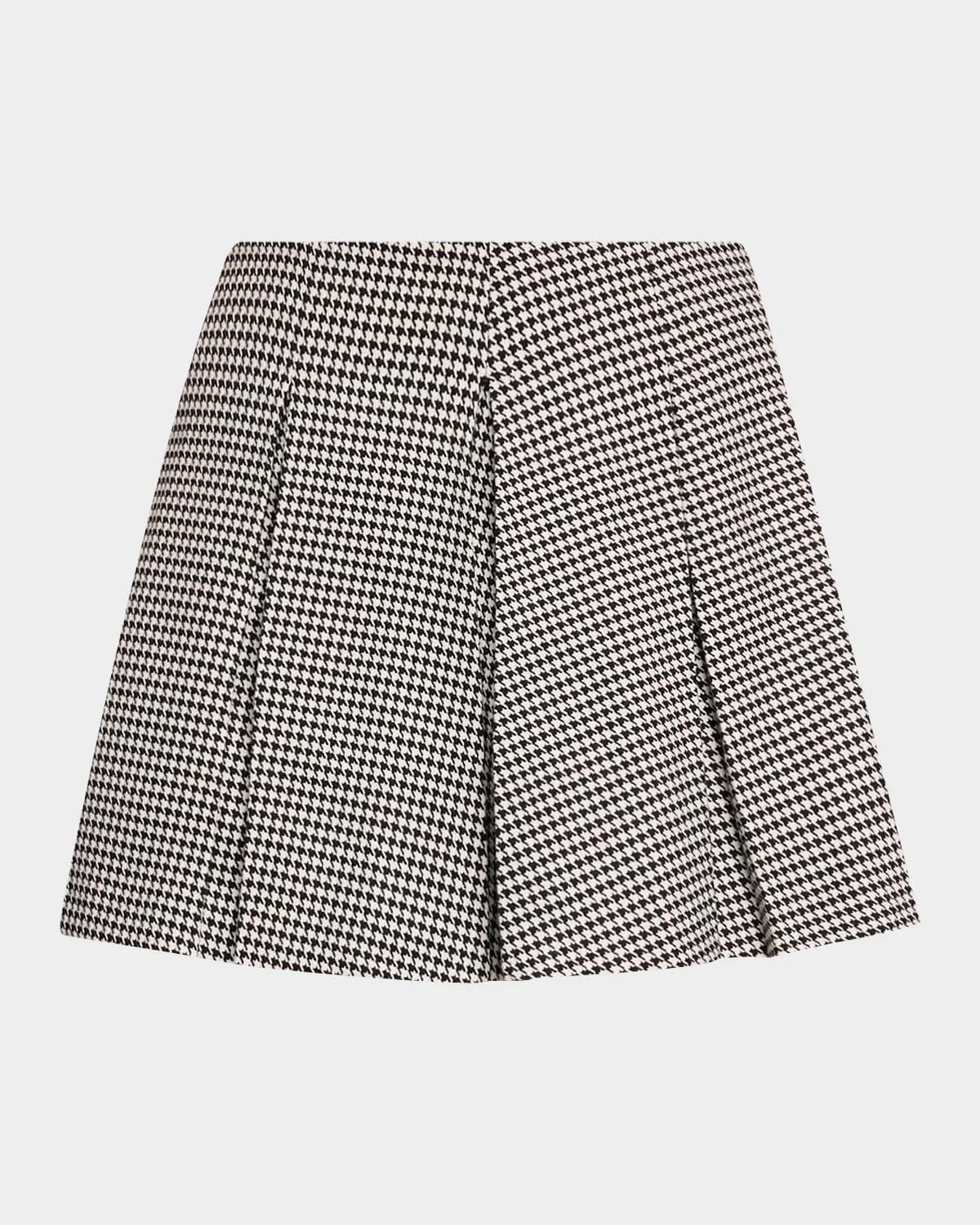 ALICE + OLIVIA Emilie Houndstooth Pleated Mini Skirt