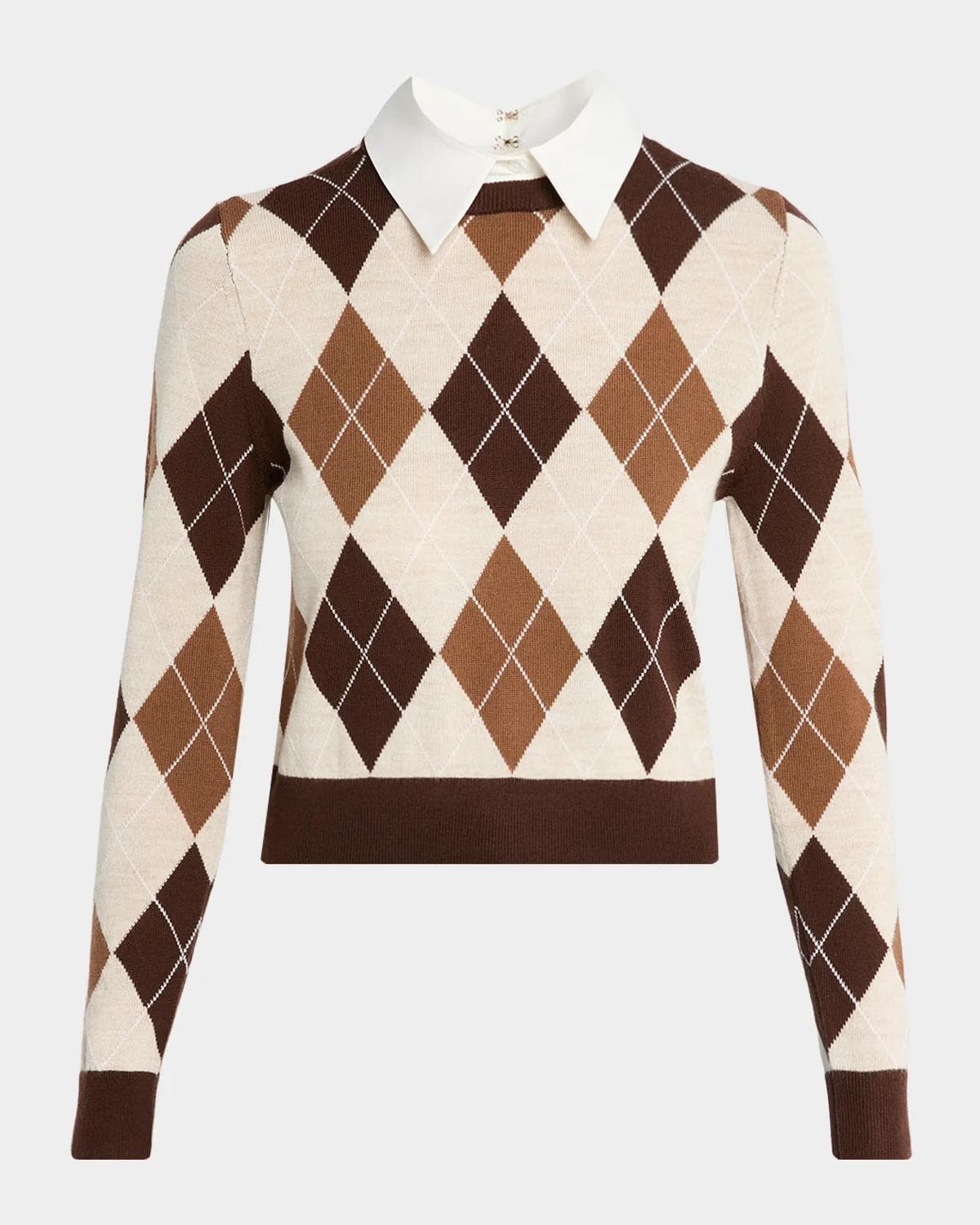ALICE + OLIVIA Carolann Argyle Collared Sweater