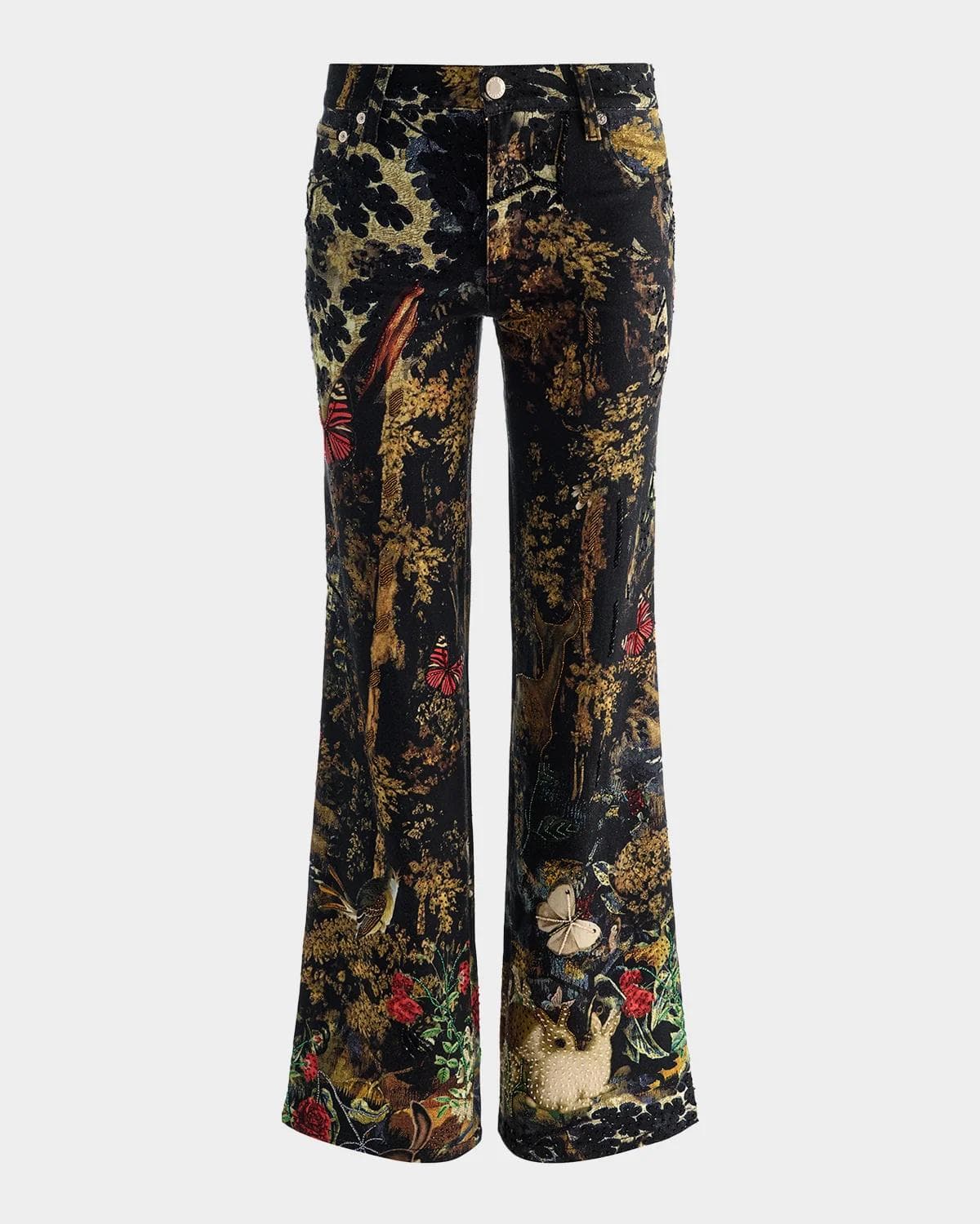 ALICE + OLIVIA Roxie Embroidered Wide-Leg Jeans