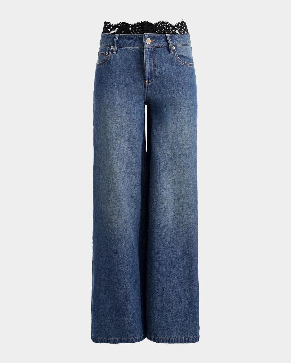 ALICE + OLIVIA Ian Lace Waistband Wide-Leg Jeans