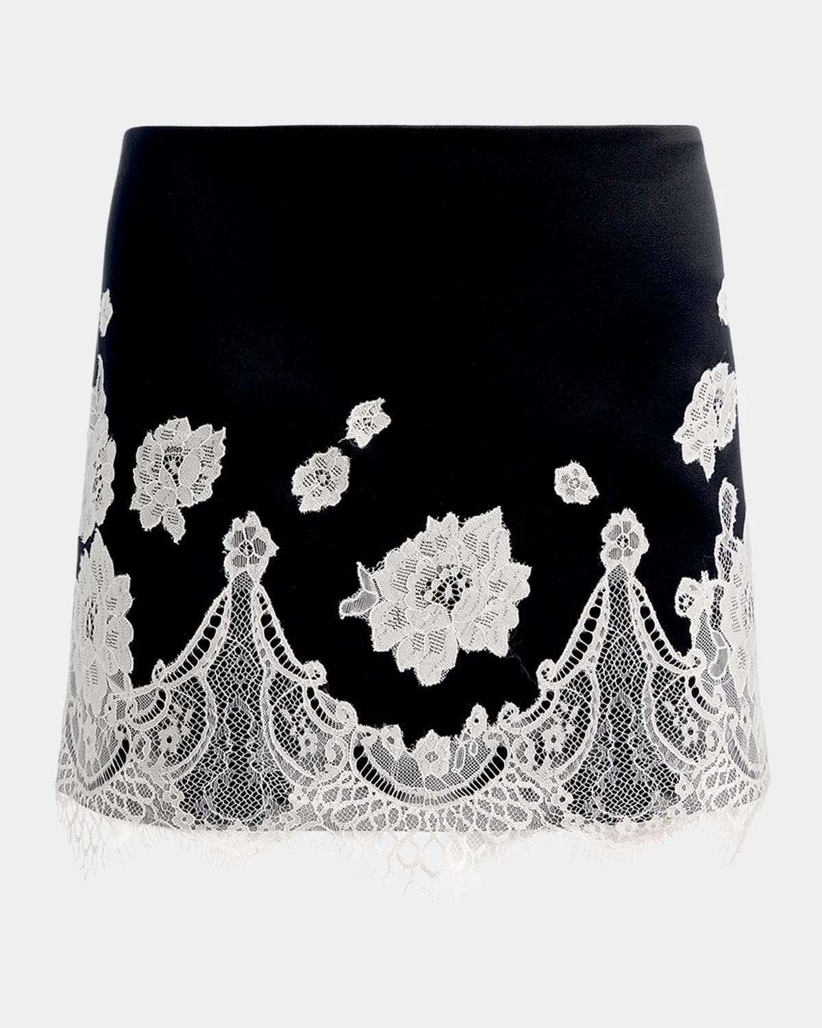 ALICE + OLIVIA Rubi Lace-Trim Satin Mini Skirt
