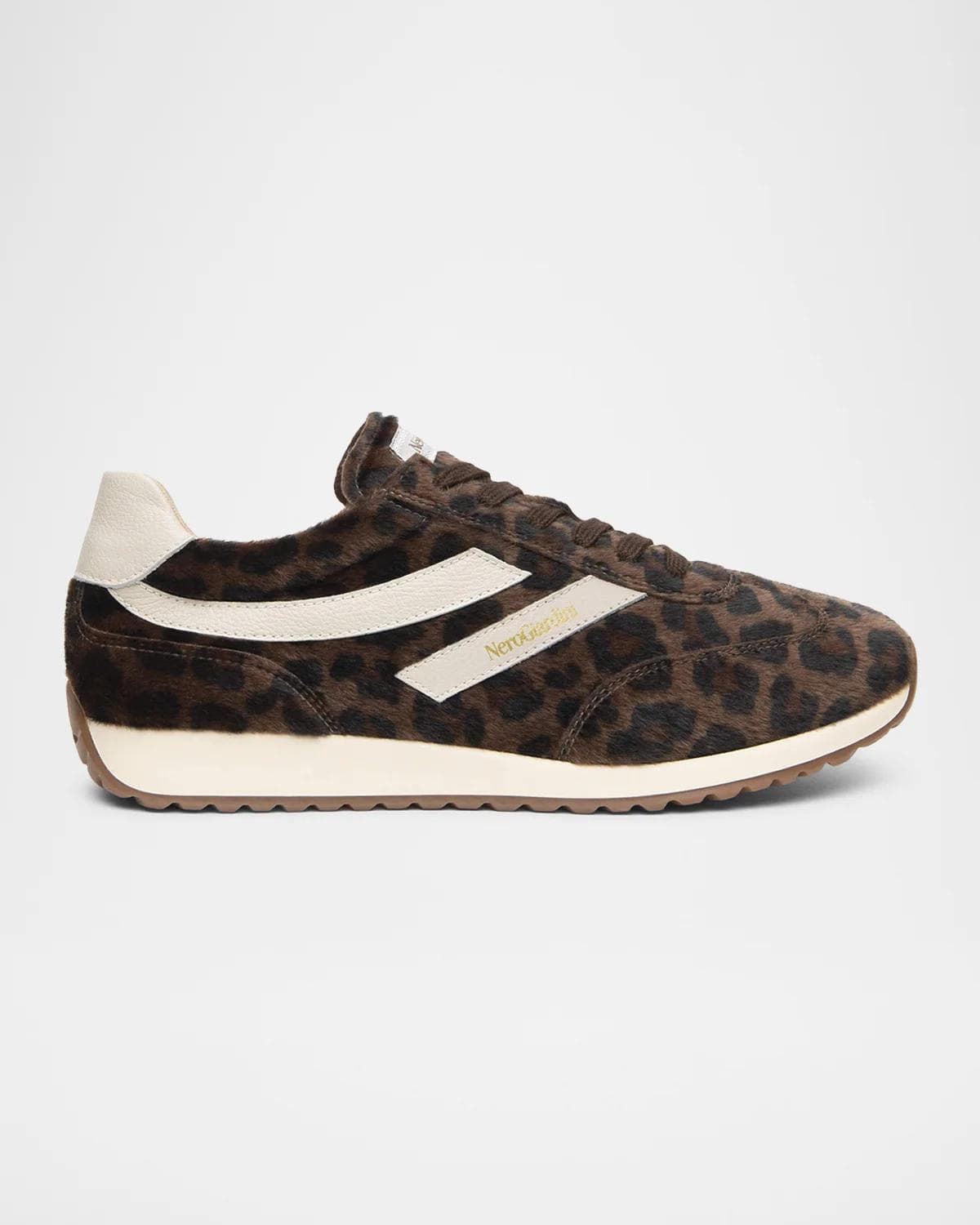 NeroGiardini Retro Leopard Calf Hair Runner Sneakers