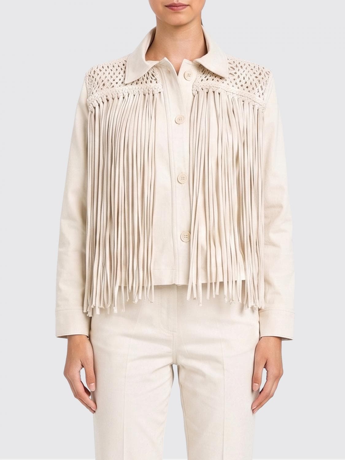 Twinset U & b Fringed Stretch Cotton Bull Jacket