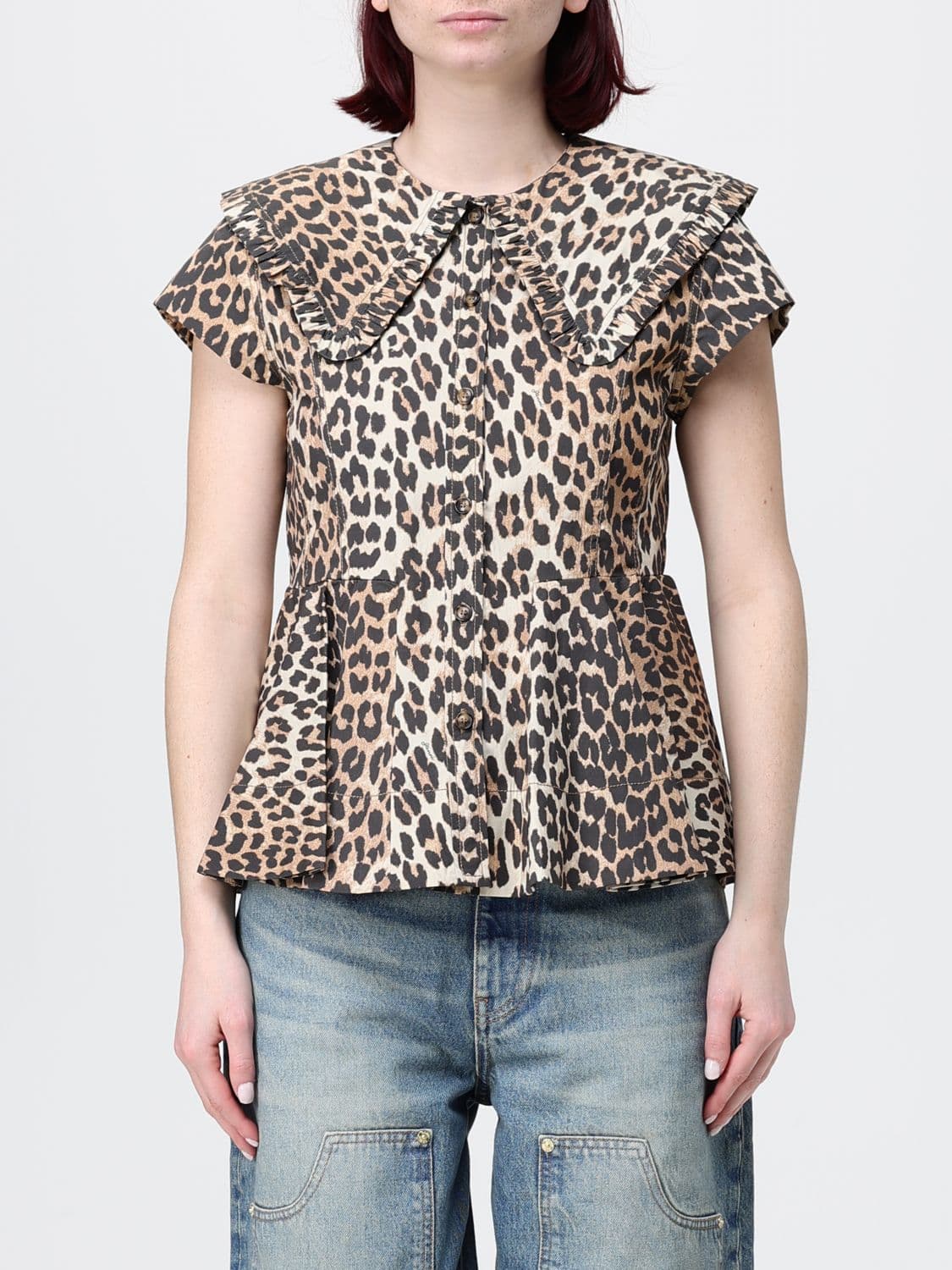 Ganni Organic Cotton Shirt with Animal Print
