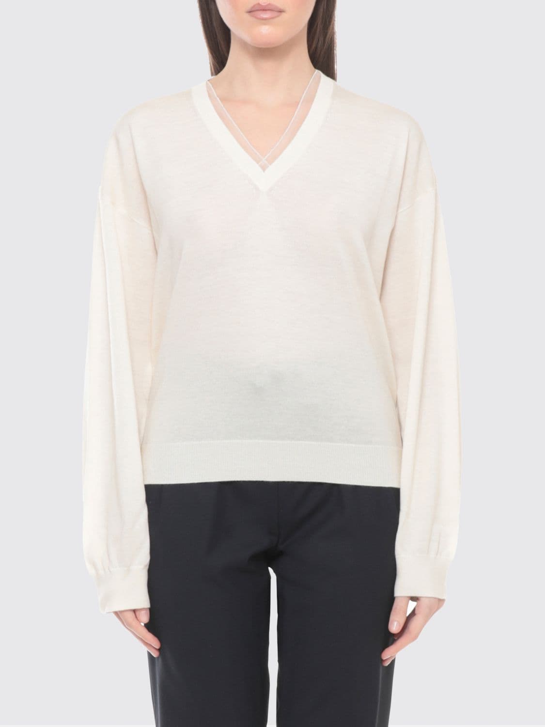 Fabiana Filippi V-Neck Knit Top in Cotton and Virgin Wool