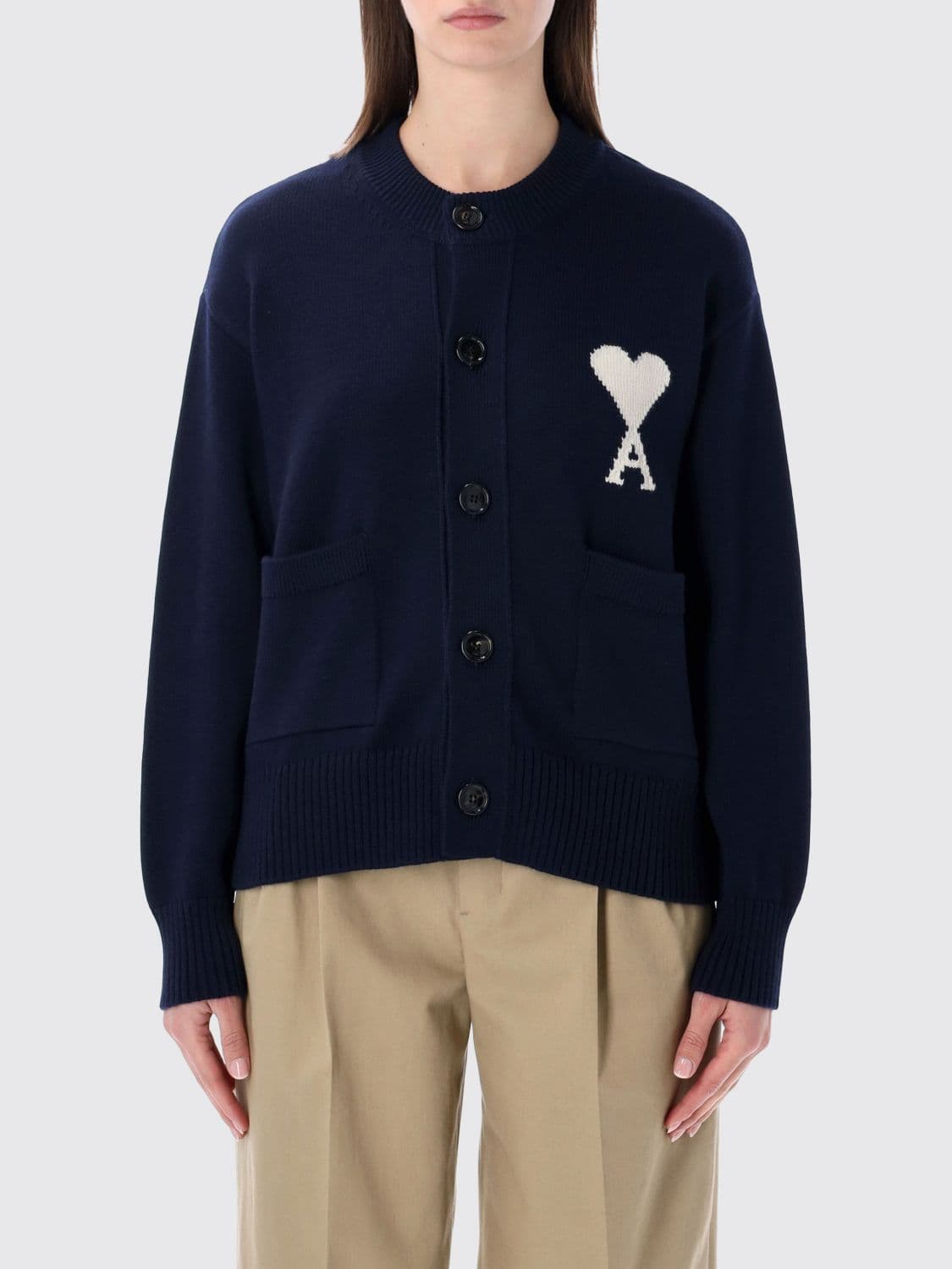 Ami Paris Wool and Cotton Logo Cardigan