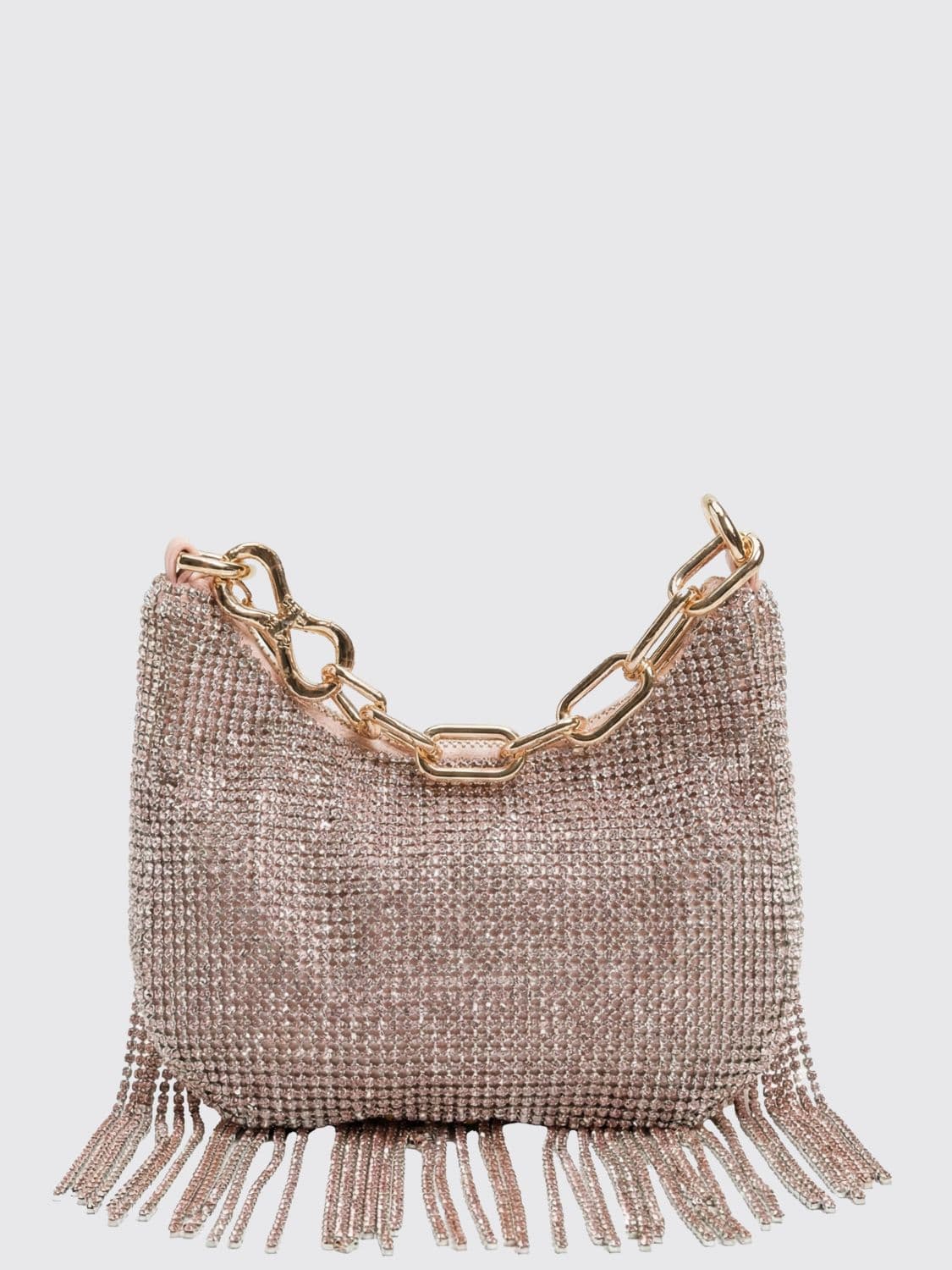 Twinset Satin Bag with All-Over Crystals and Fringes