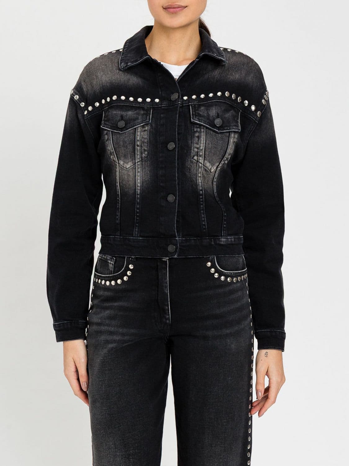 Actitude Twinset Studded Cotton Denim Jacket