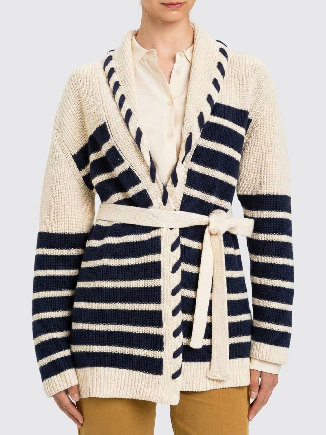 Twinset Striped Cotton Knit Cardigan