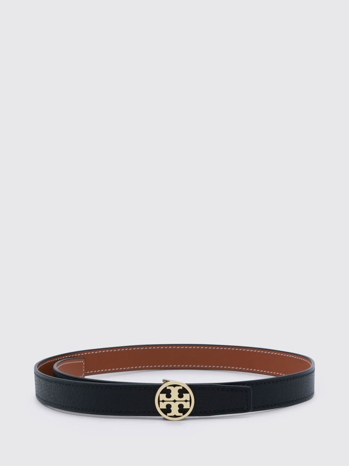 Tory Burch Miller Leather Belt with Double T Logo