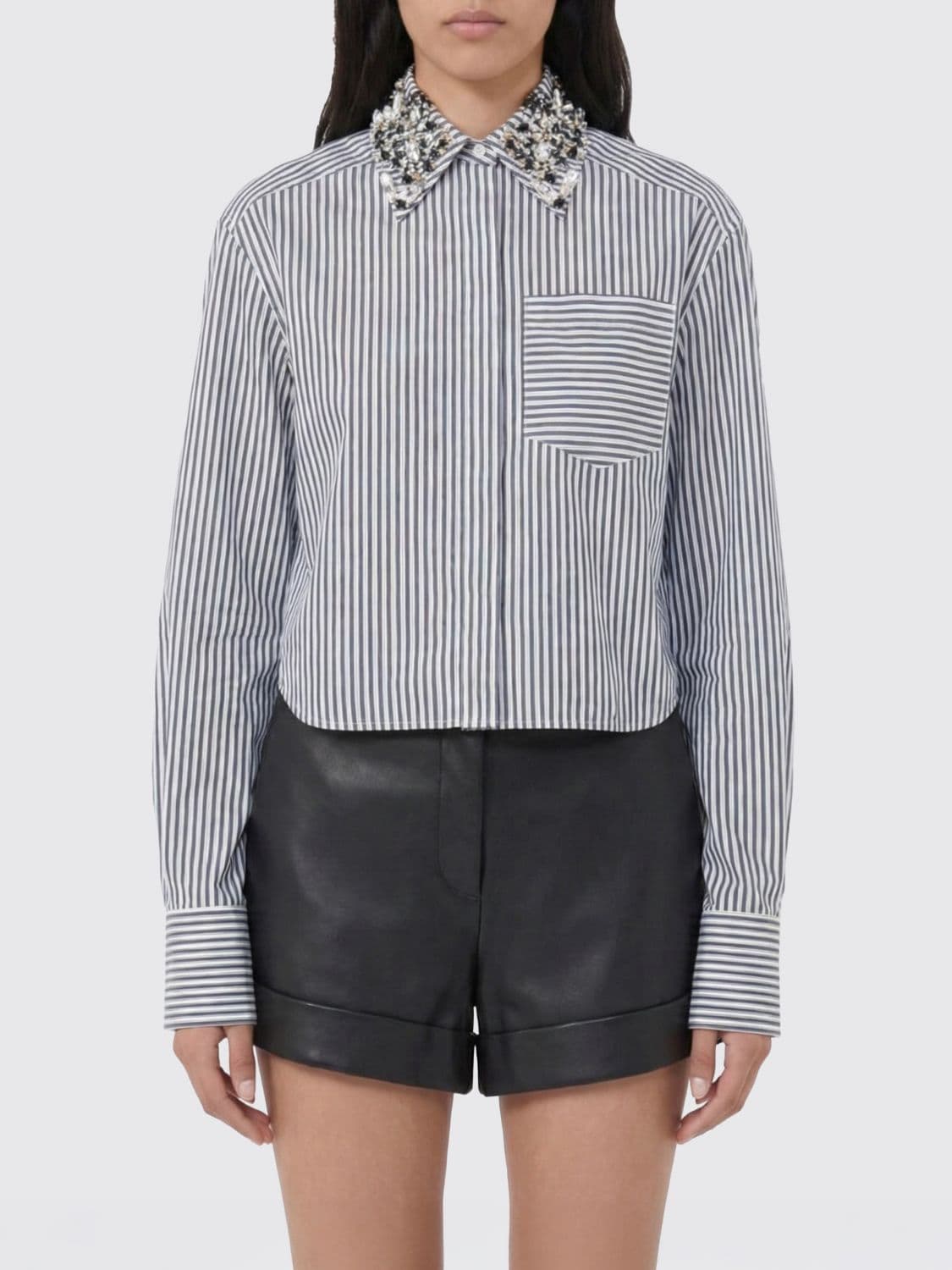 Sportmax Striped Shirt with Jewel Collar
