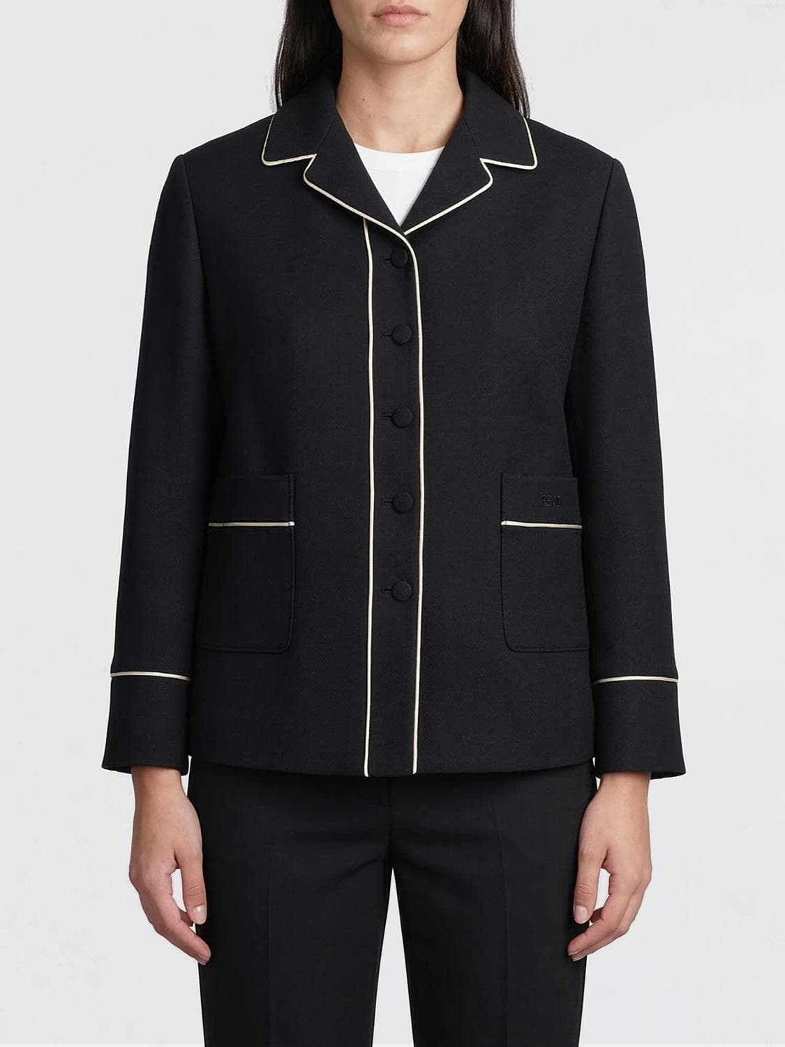 Fendi Wool and Silk Blend Single Breasted Blazer