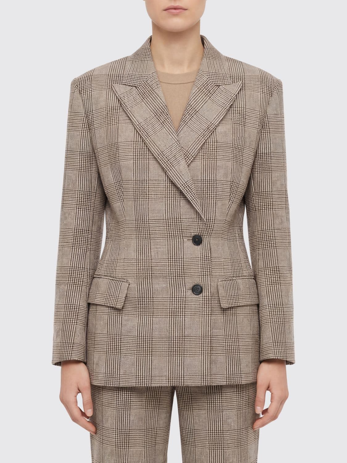Anine Bing Aretha Double-Breasted Tartan Virgin Wool Blazer