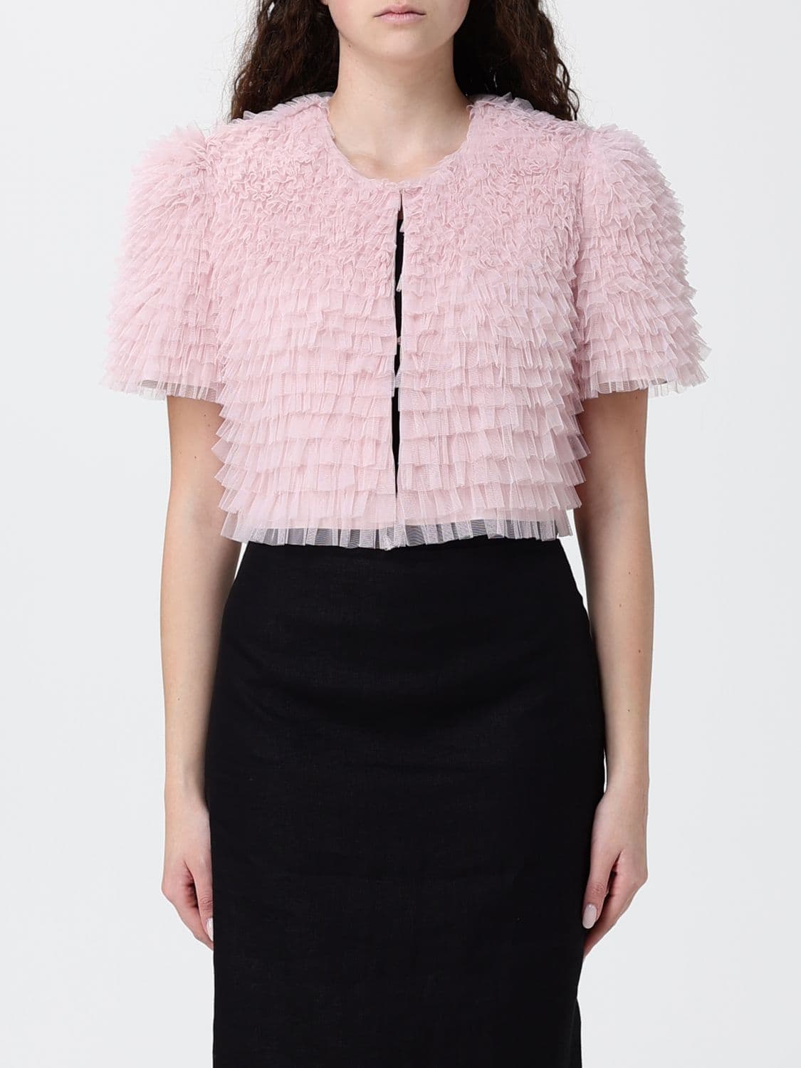 Twinset Cropped Tulle Jacket with Ruffles
